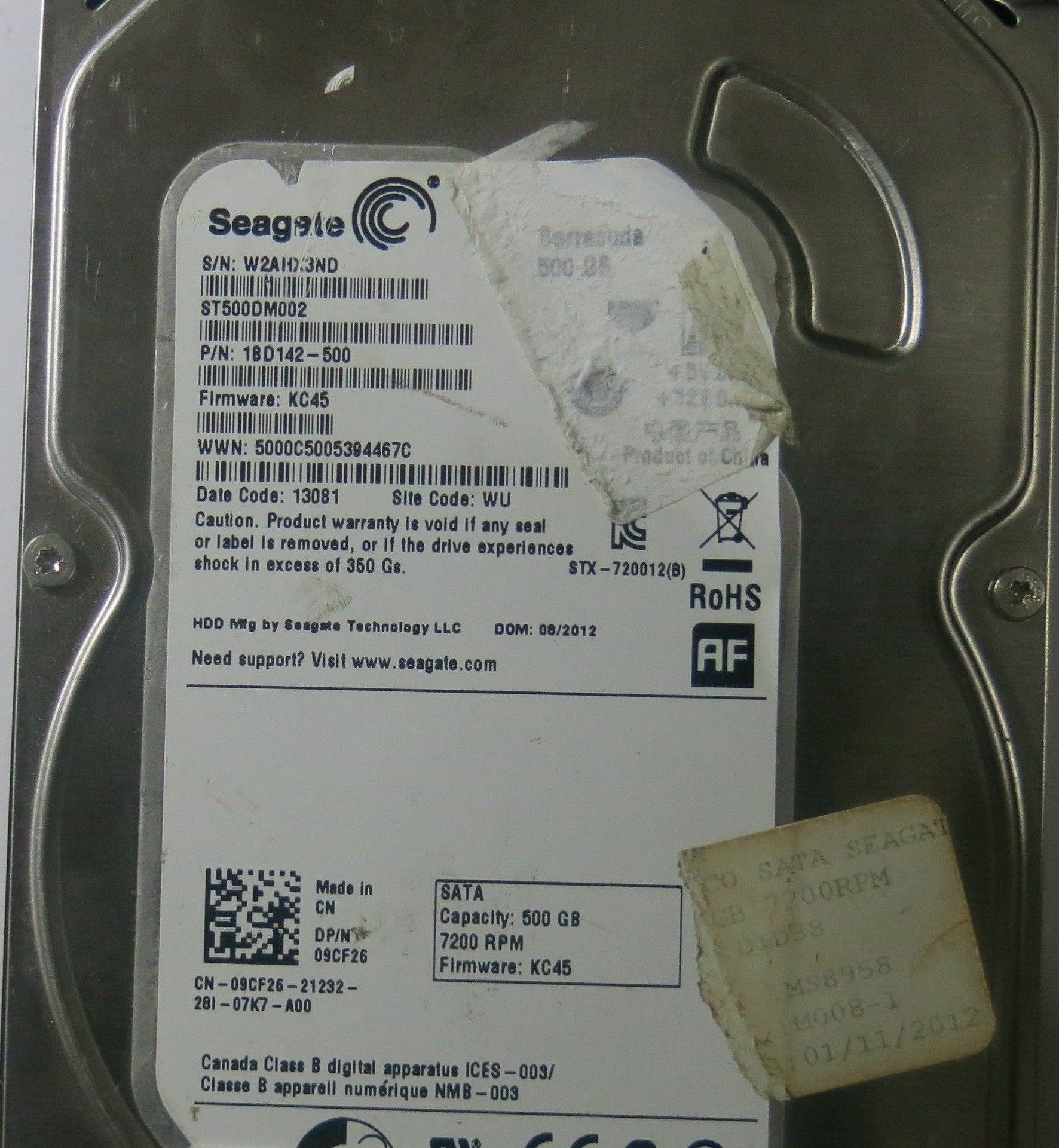 SEAGATE ST500DM002 FW KC45 PN 1BD142-500 PCB 100535704 REV C