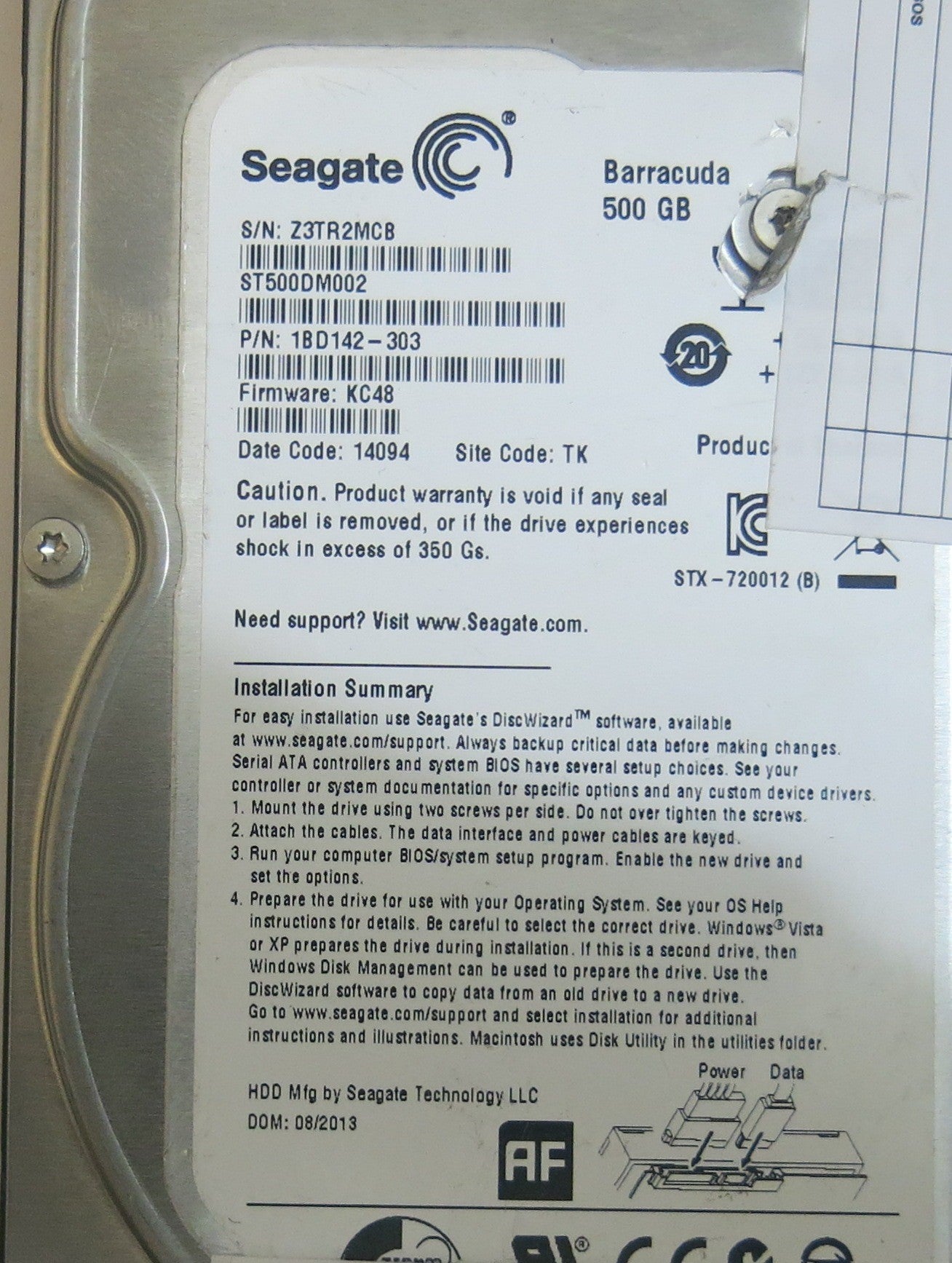 SEAGATE ST500DM002 FW KC48 PN 1BD142-303 PCB 100535704 REV C