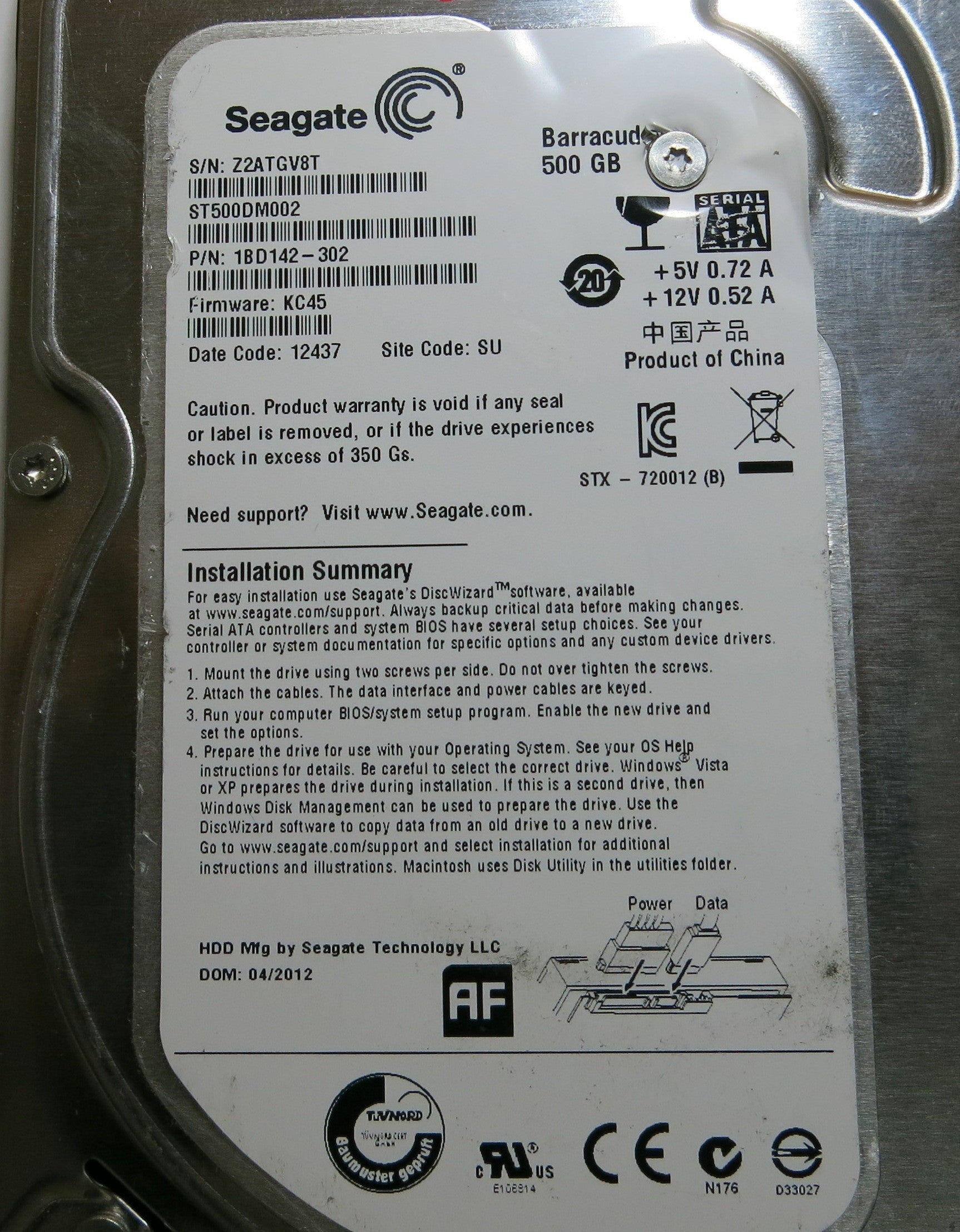 SEAGATE ST500DM002 P/N 1BD142'302 100535704 REV C PCB