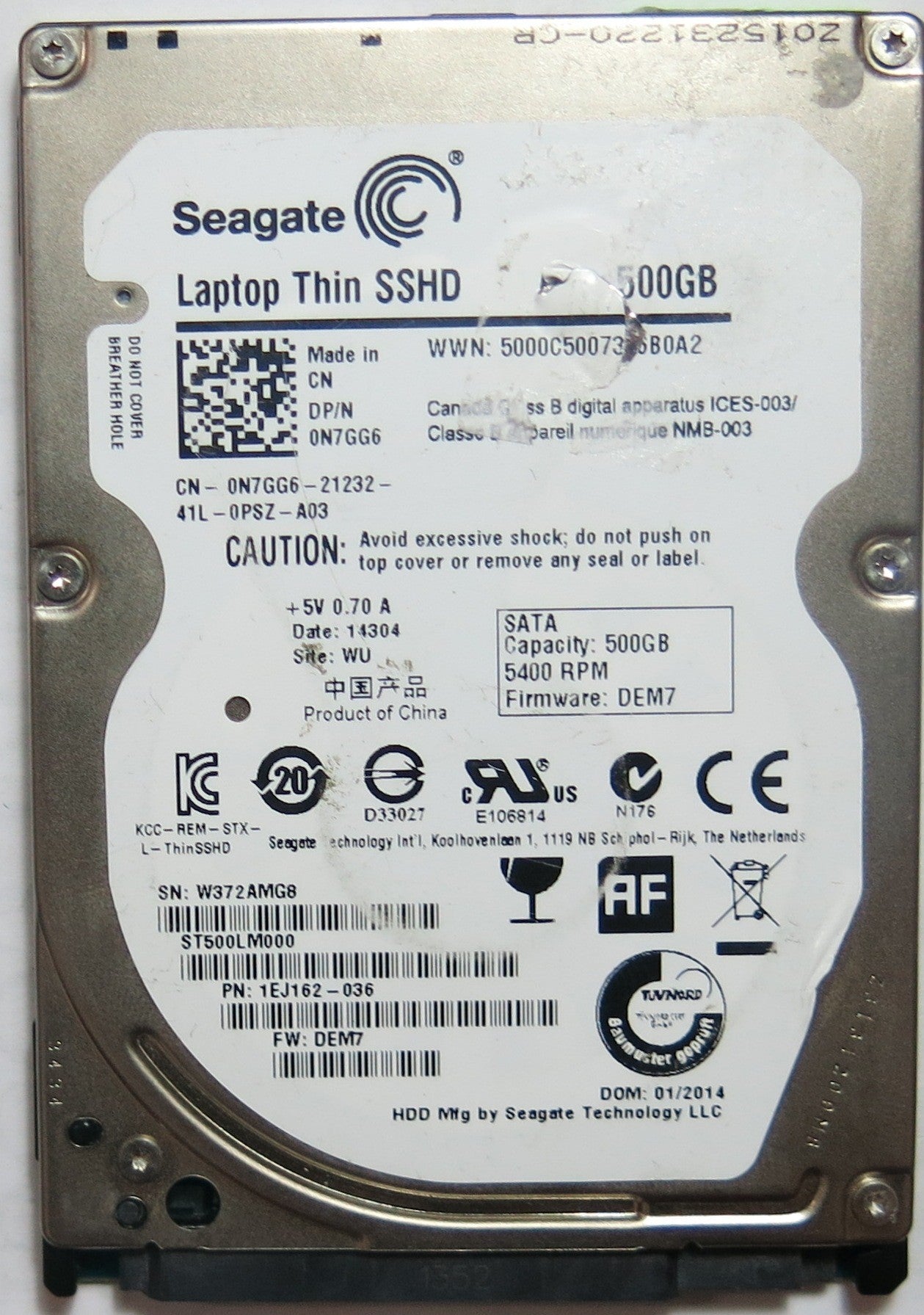 SEAGATE ST500LM000 PN 1EJ162'036FW DEM7 500,GBSEAGATE ST500LM000 PN 1EJ162'036FW DEM7 500,GB