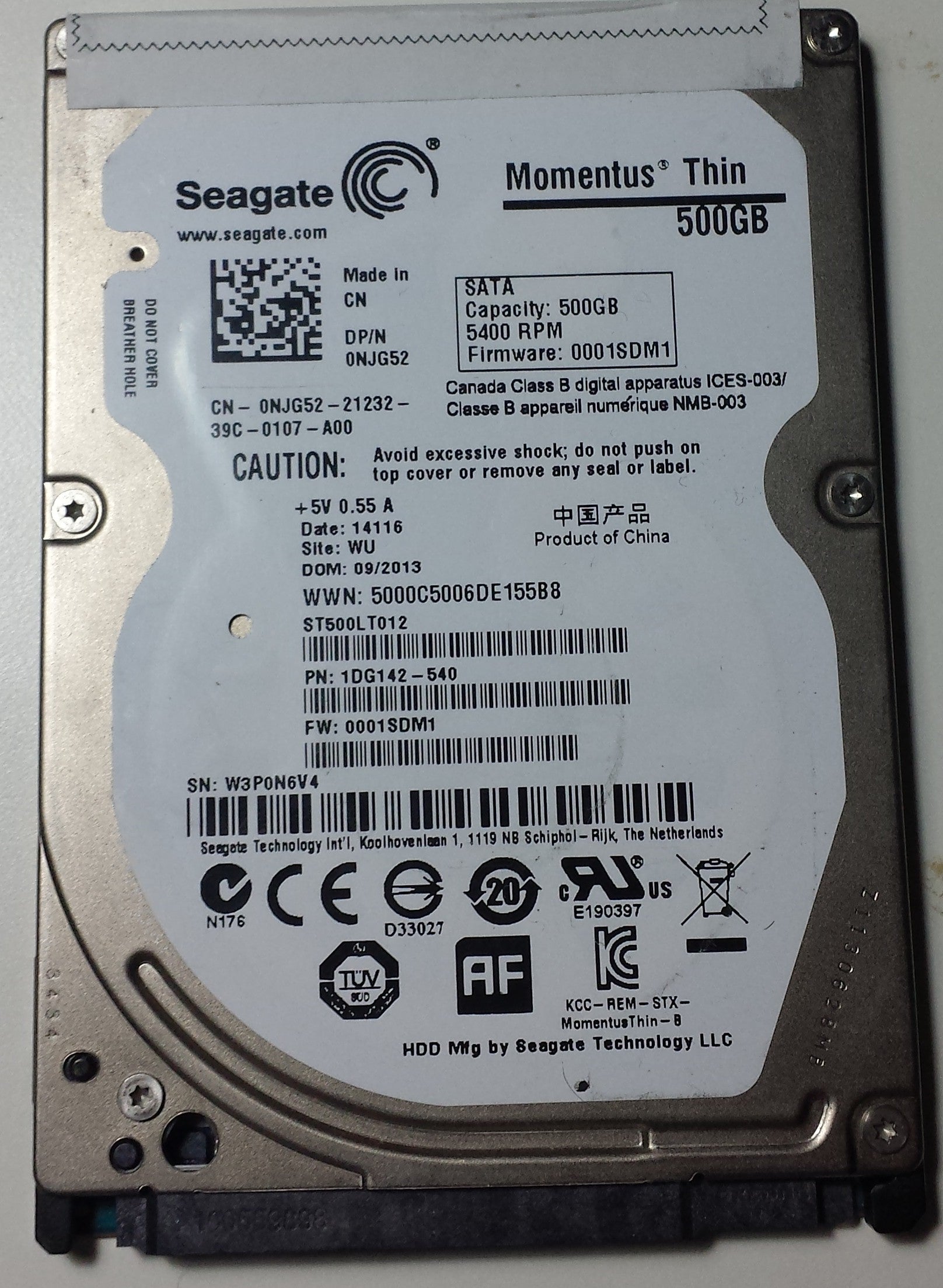 SEAGATE ST500LT012 PN 1DG142-540FW 0001SDM1 500,GB