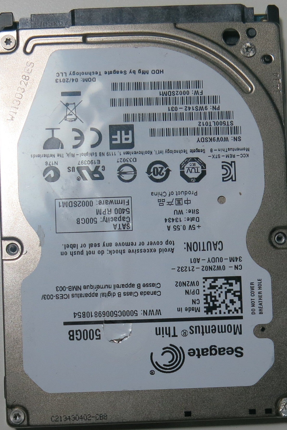 SEAGATE ST500LT012 PN 9WS142-031FW 0002SDM1 500.GB