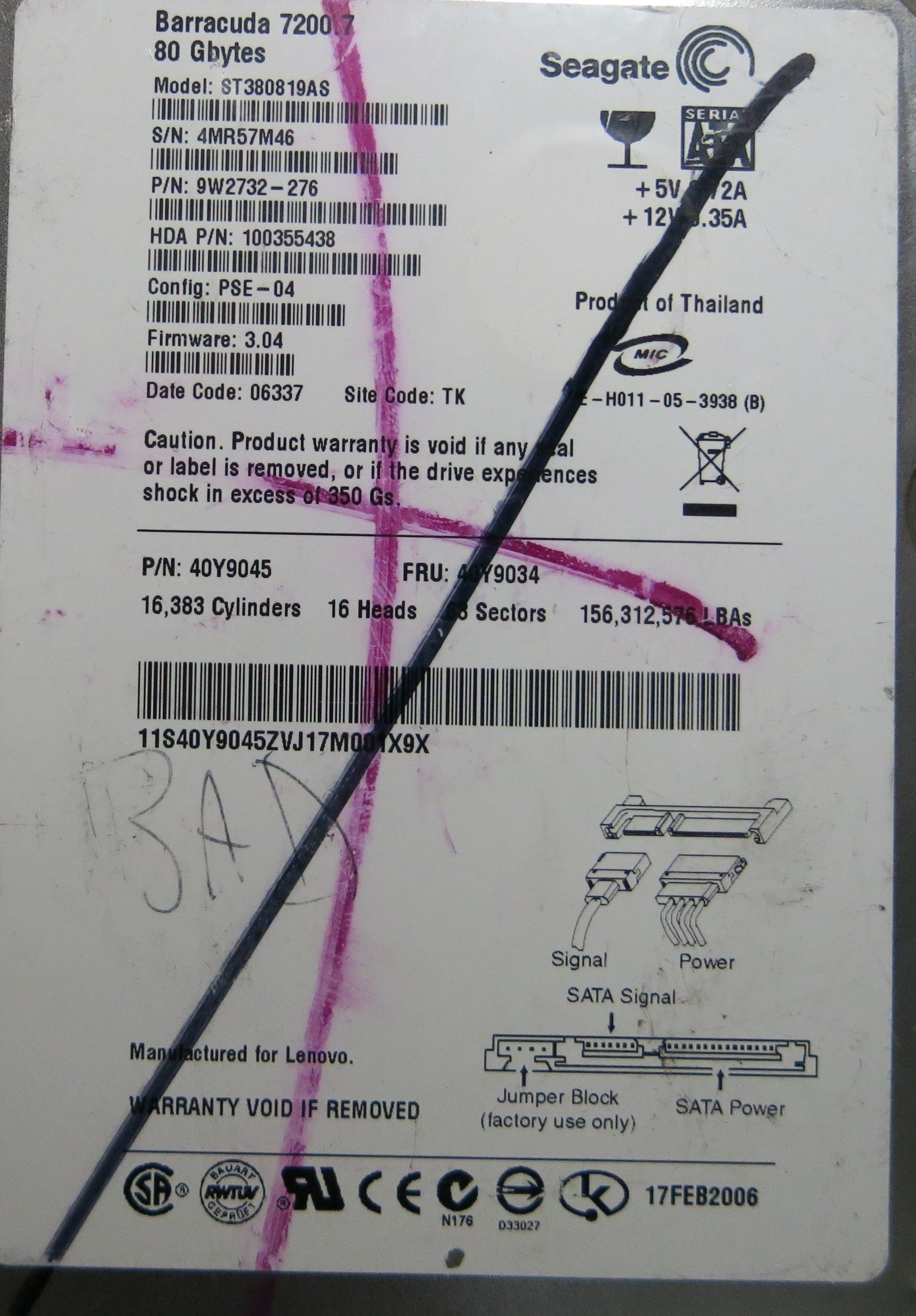 SEAGATE ST80819AS FW 3.04 100331803 REV B PCB