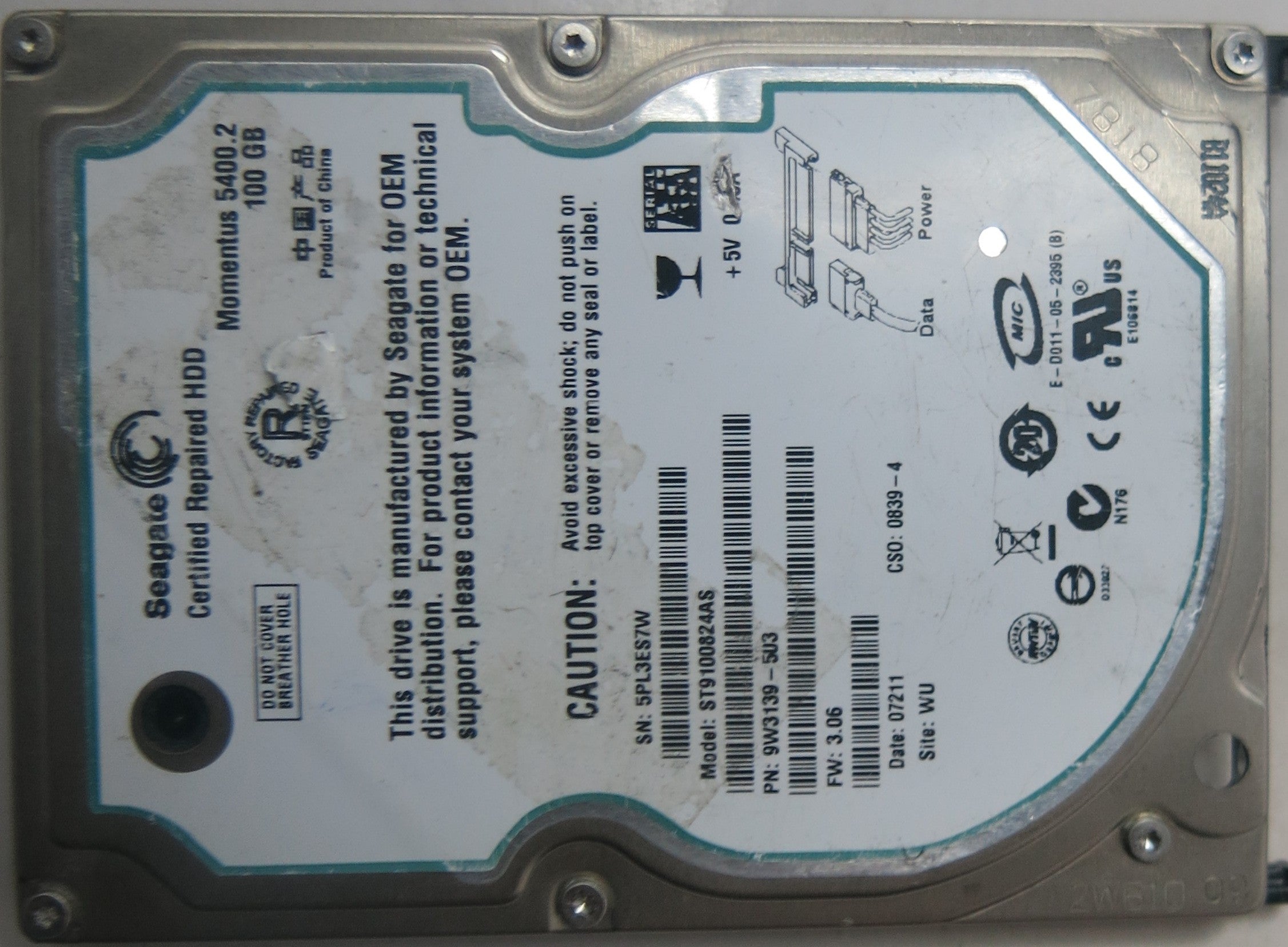 SEAGATE ST9100824AS, PN 9W3139-503, 100397977 REV B PCB