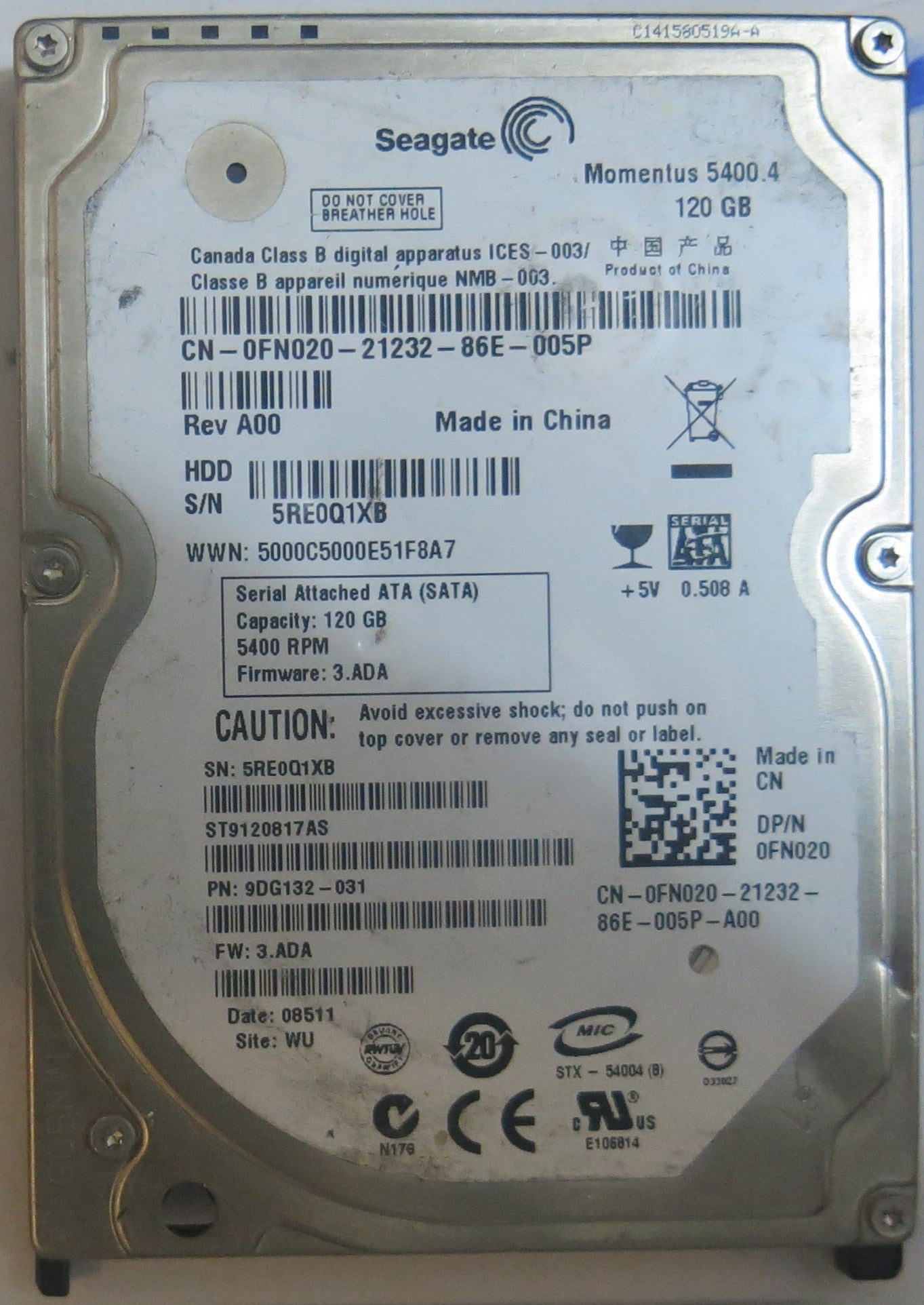 SEAGATE ST9120817AS FW 3.ADA 100484444 REV A PCB