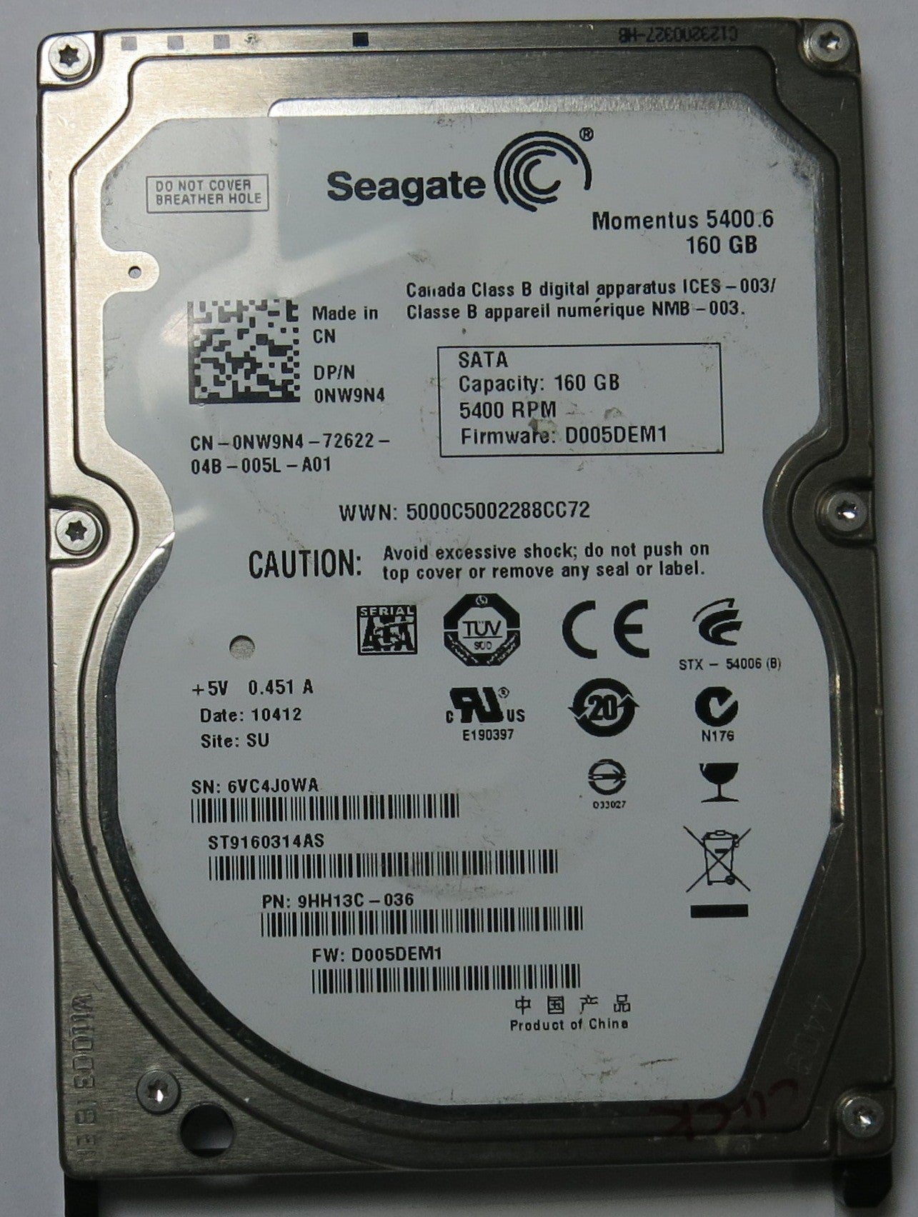 SEAGATE ST9160314AS FW D005DEM1 100536286 REV E PCB