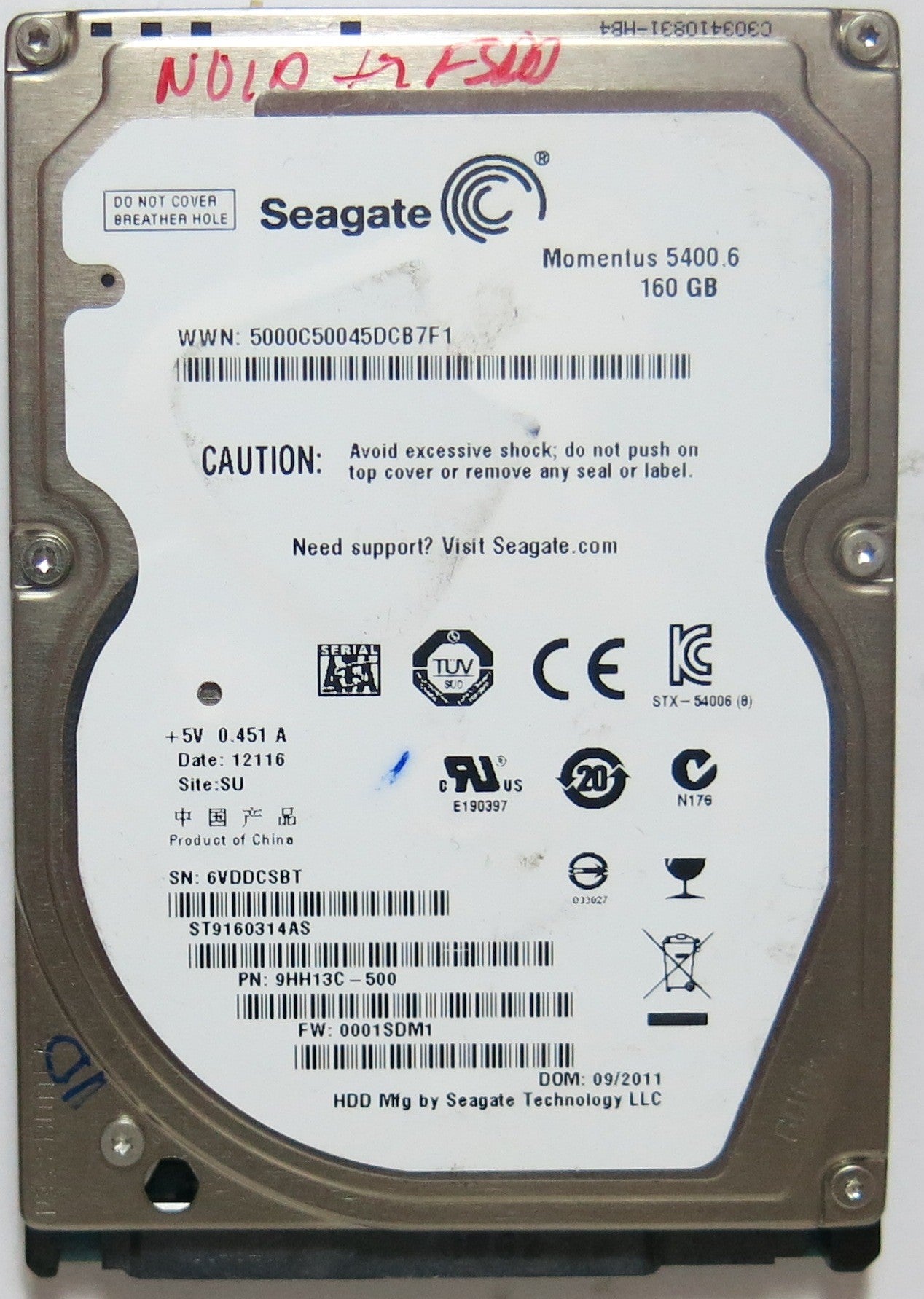 SEAGATE ST9160314AS PN 9HH13C'500FW 0001SDM1 160,GB