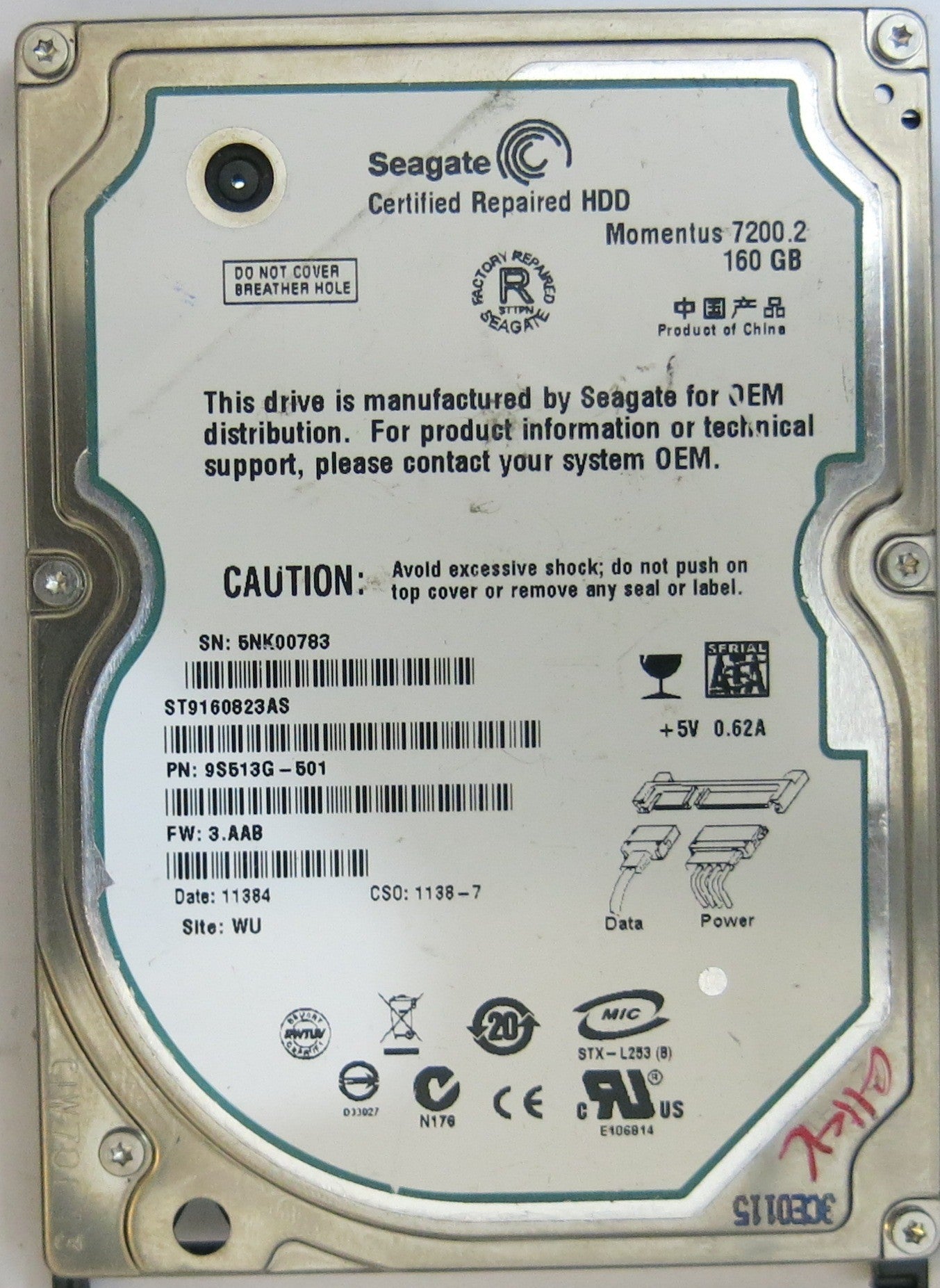 SEAGATE ST9160823AS FW 3.AAB 100430580 REV C PCB