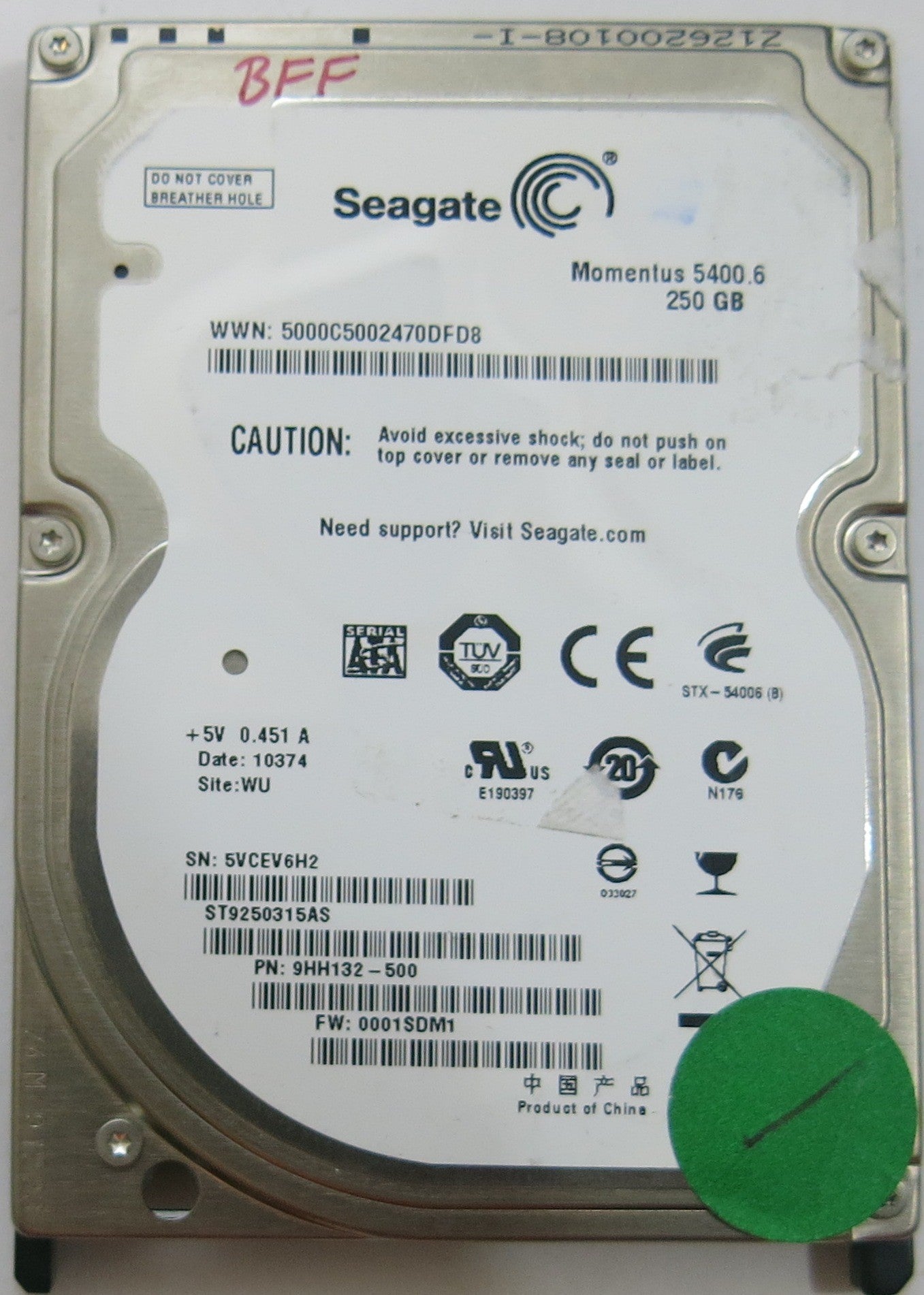SEAGATE ST9250315AS FW 0001SDM1 100536286 REV E PCB