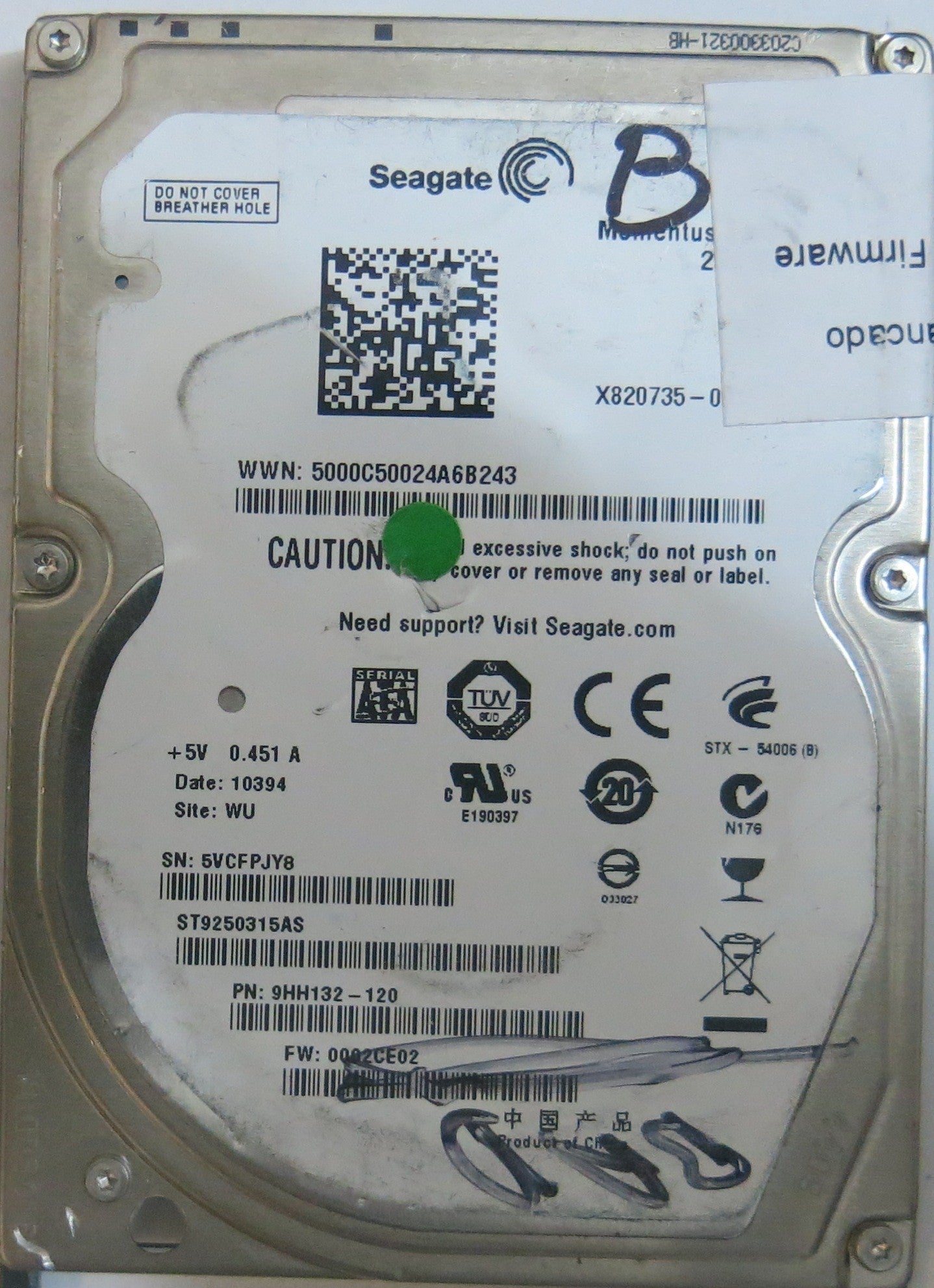 SEAGATE ST9250315AS FW 0002CE02 100536286 REV E PCB