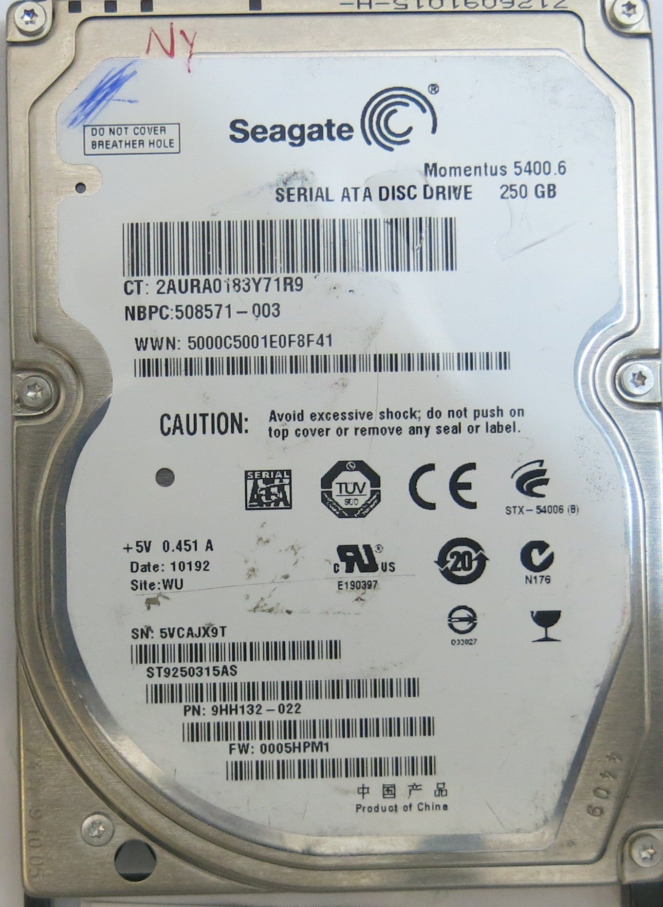 SEAGATE ST9250315AS FW 0005HPM1 10053597 REV D PCB