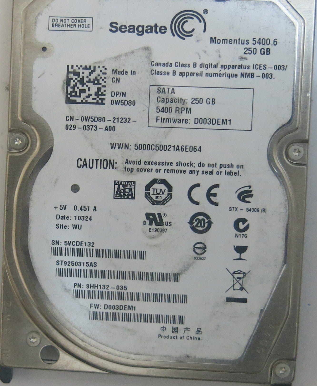 SEAGATE ST9250315AS FW D003DEM1 100536286 REV E PCB