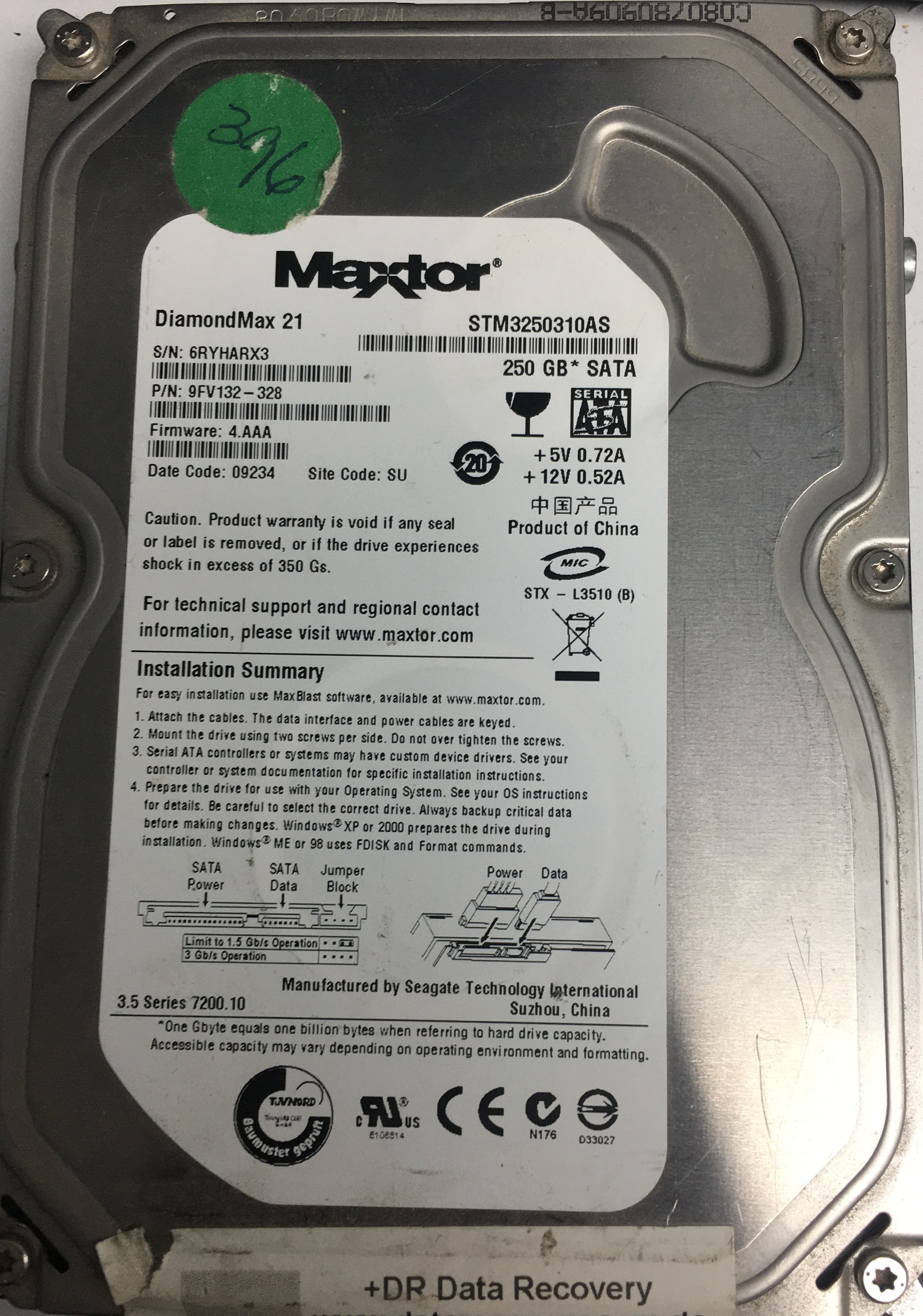 HDKPJ09A0A01,  Serial:254185KTS U16,  2000GB 3.5,  PCB :220 0A90380 01- REV A
