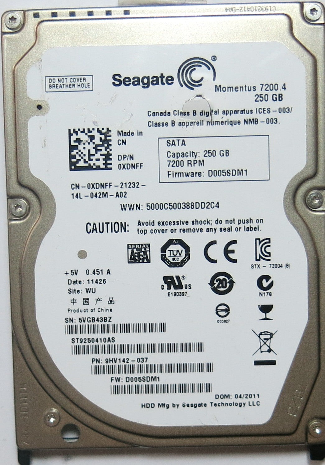 SEAGATE ST9250410AS, D005SDM1 PCB