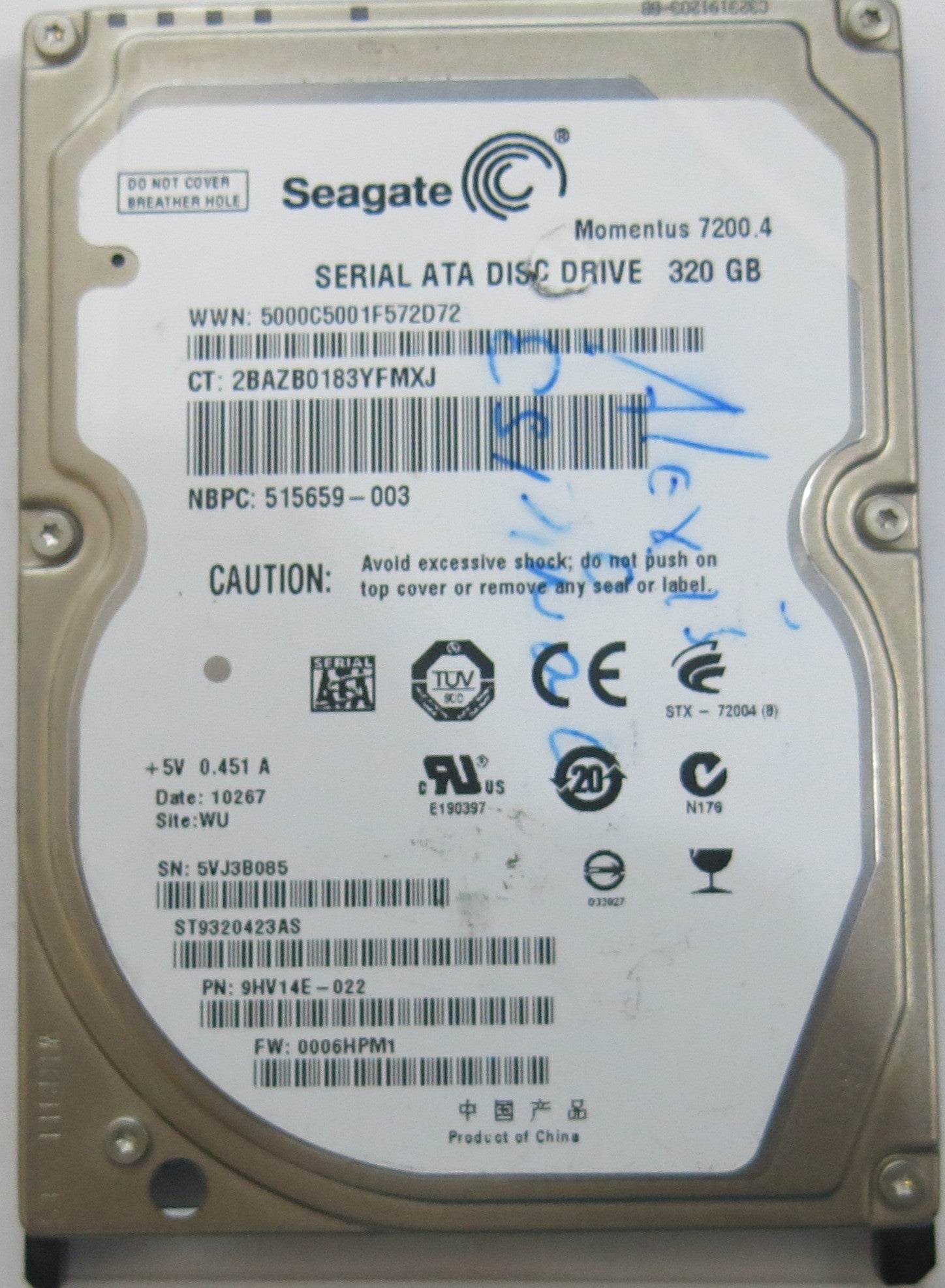 SEAGATE ST9320423AS FW 0006HPM1 100565308 REV A PCB