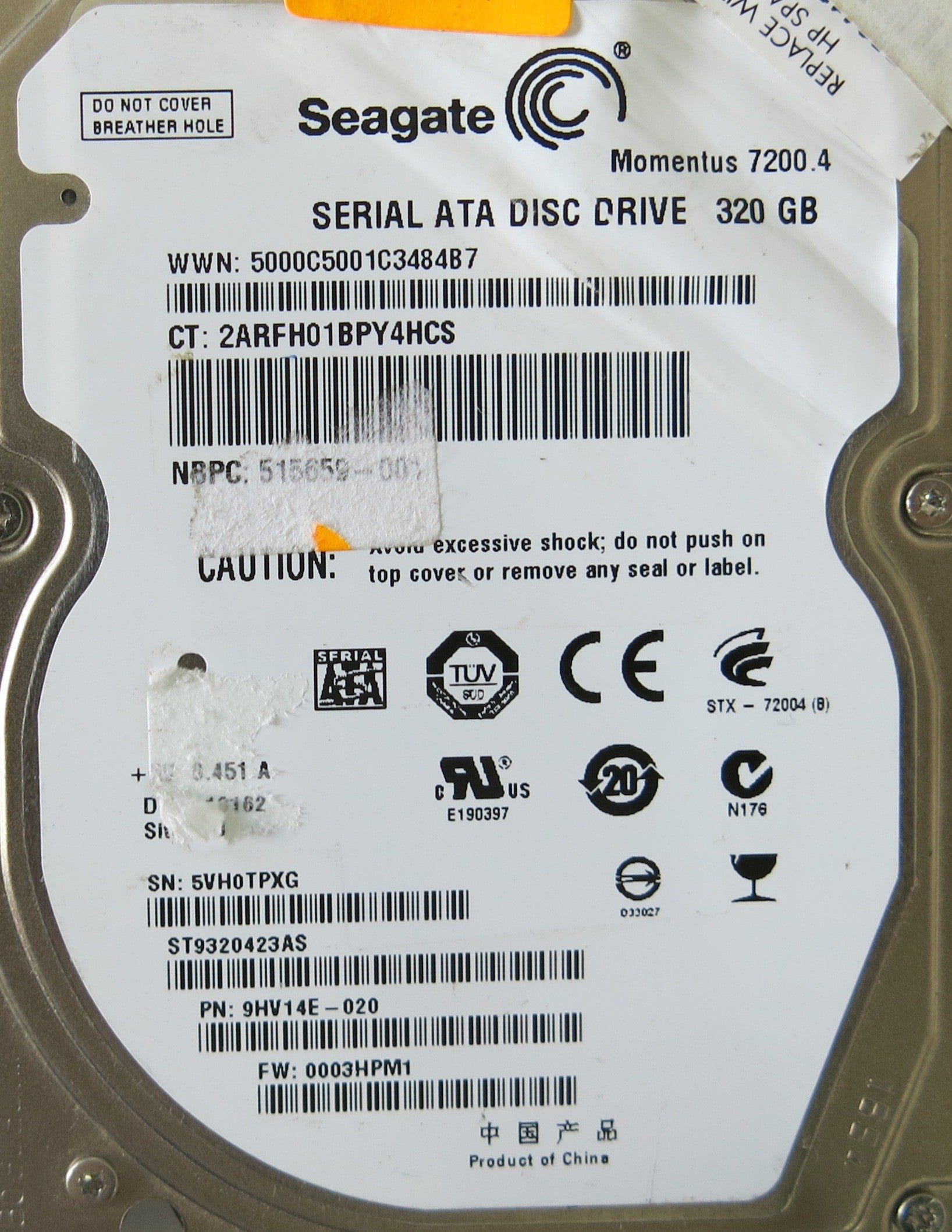 SEAGATE ST9320423AS P/N 9HV14E-020 PCB 100565308 REV A