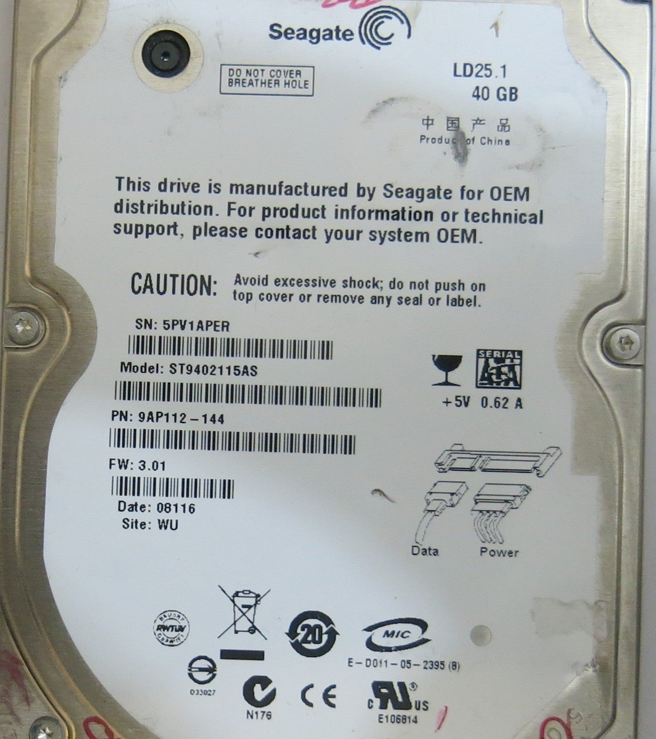SEAGATE ST9402115AS FW 3.01 100356818 REV D PCB