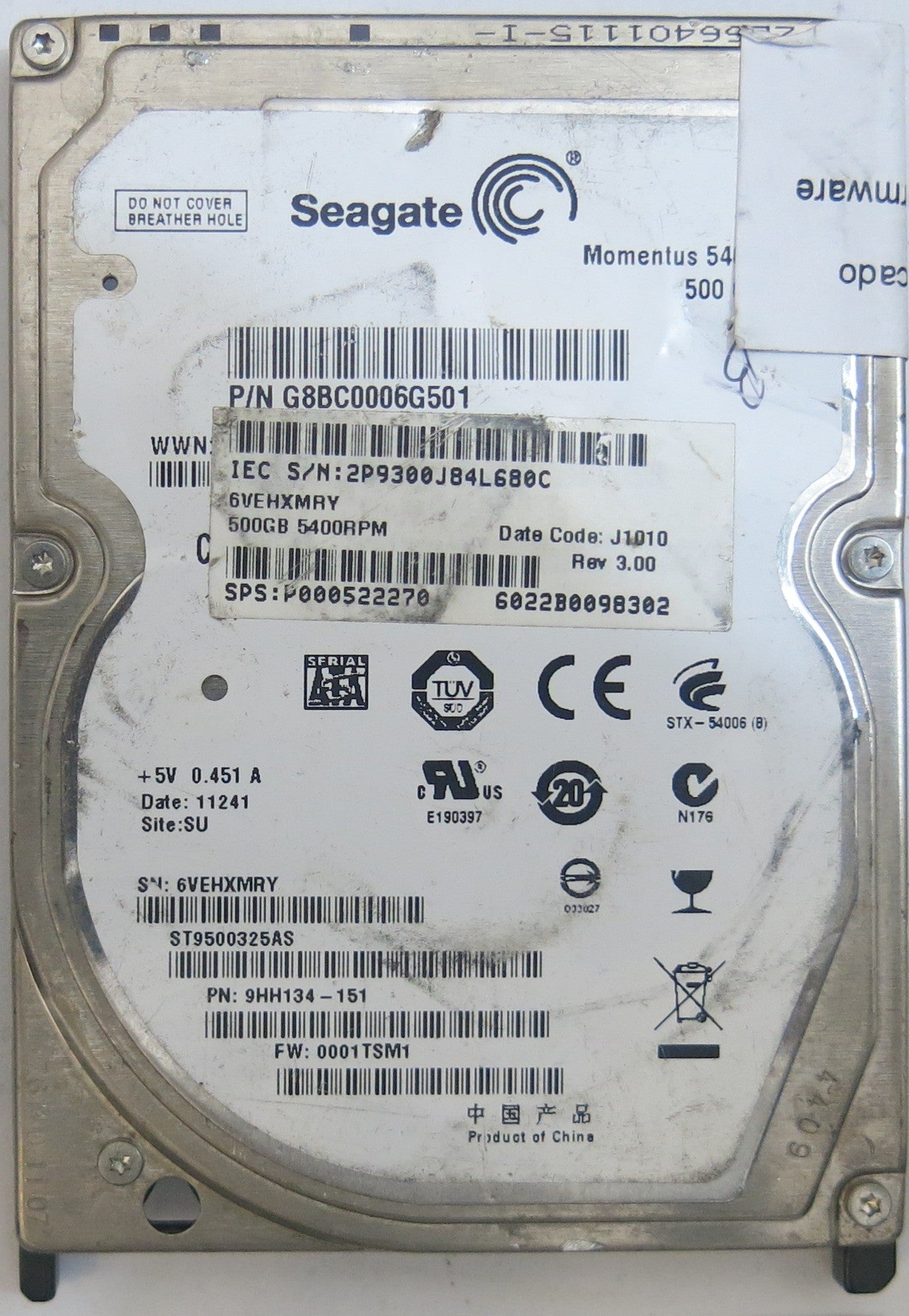 SEAGATE ST9500325AS FW 0001TSM1 100536286 REV E PCB