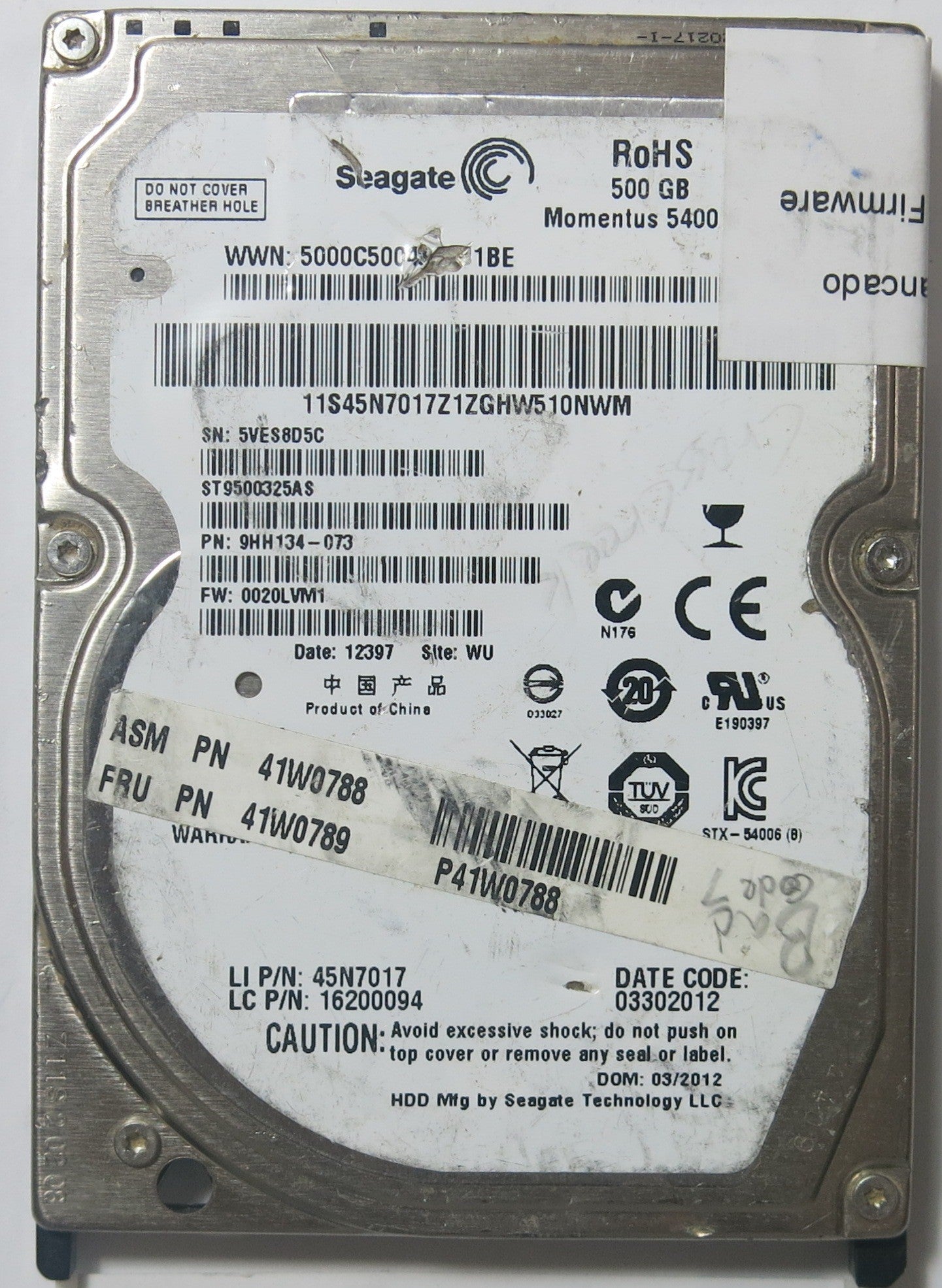 SEAGATE ST9500325AS FW 0020IVM1 100656265 REV B PCB