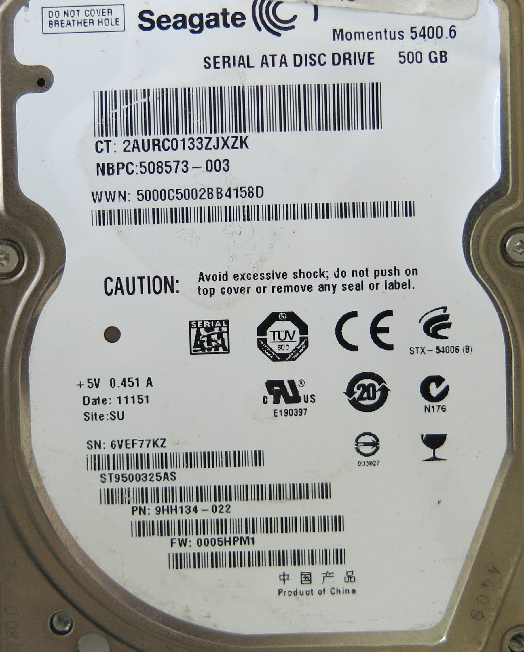 SEAGATE ST9500325AS P/N 9HH134-022 PCB 100535597 REV D