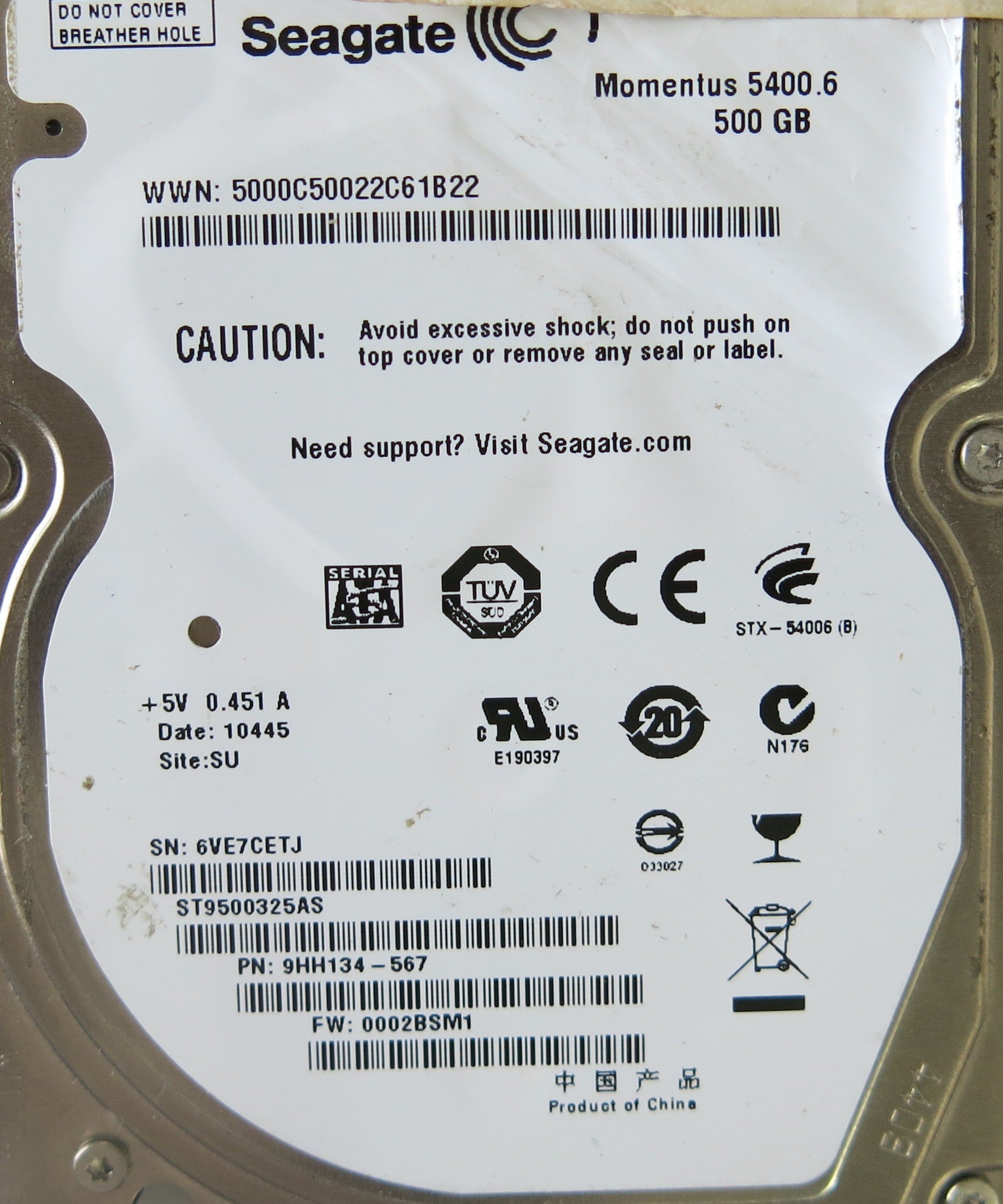 SEAGATE ST9500325AS P/N 9HH134-567 PCB 100535286 REV E FW 0002BSM1