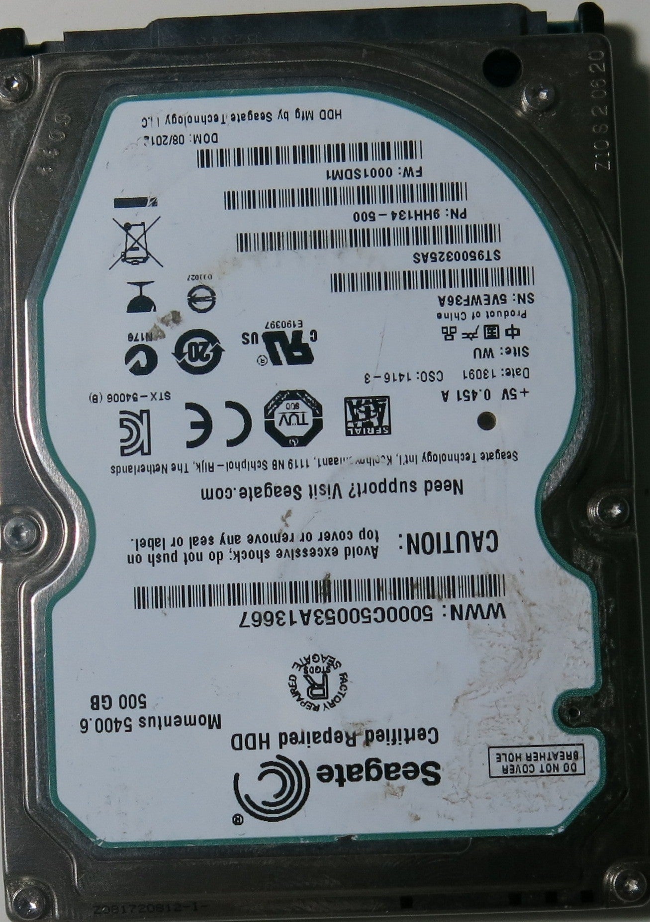 ST9500325AS, SERIAL: 5VEWF36A, FW 0001SDM1, PCB: 100664637 rv a, 500.GB,