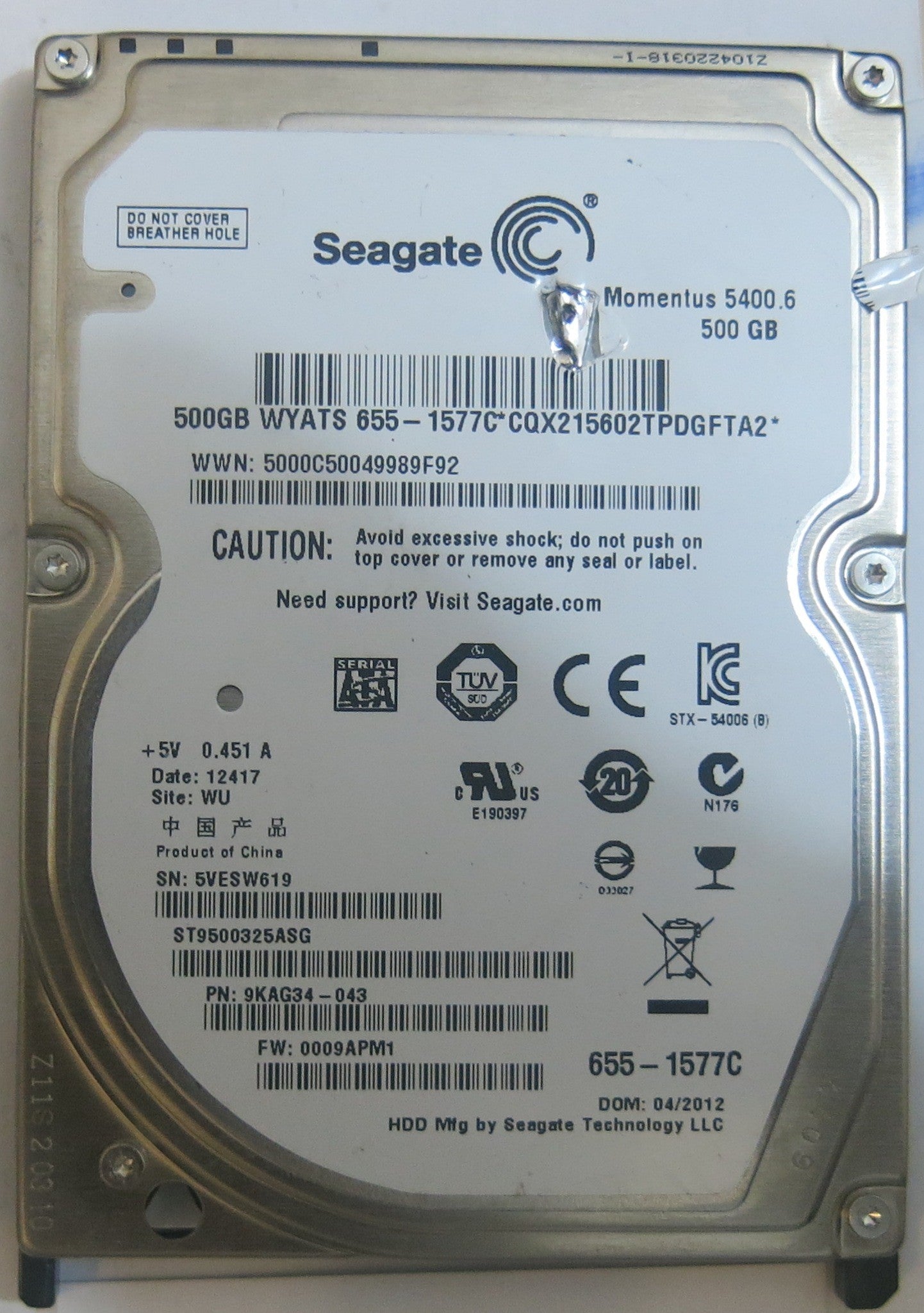 SEAGATE ST9500325ASG FW 0009APM1 100565308 REV A PCB