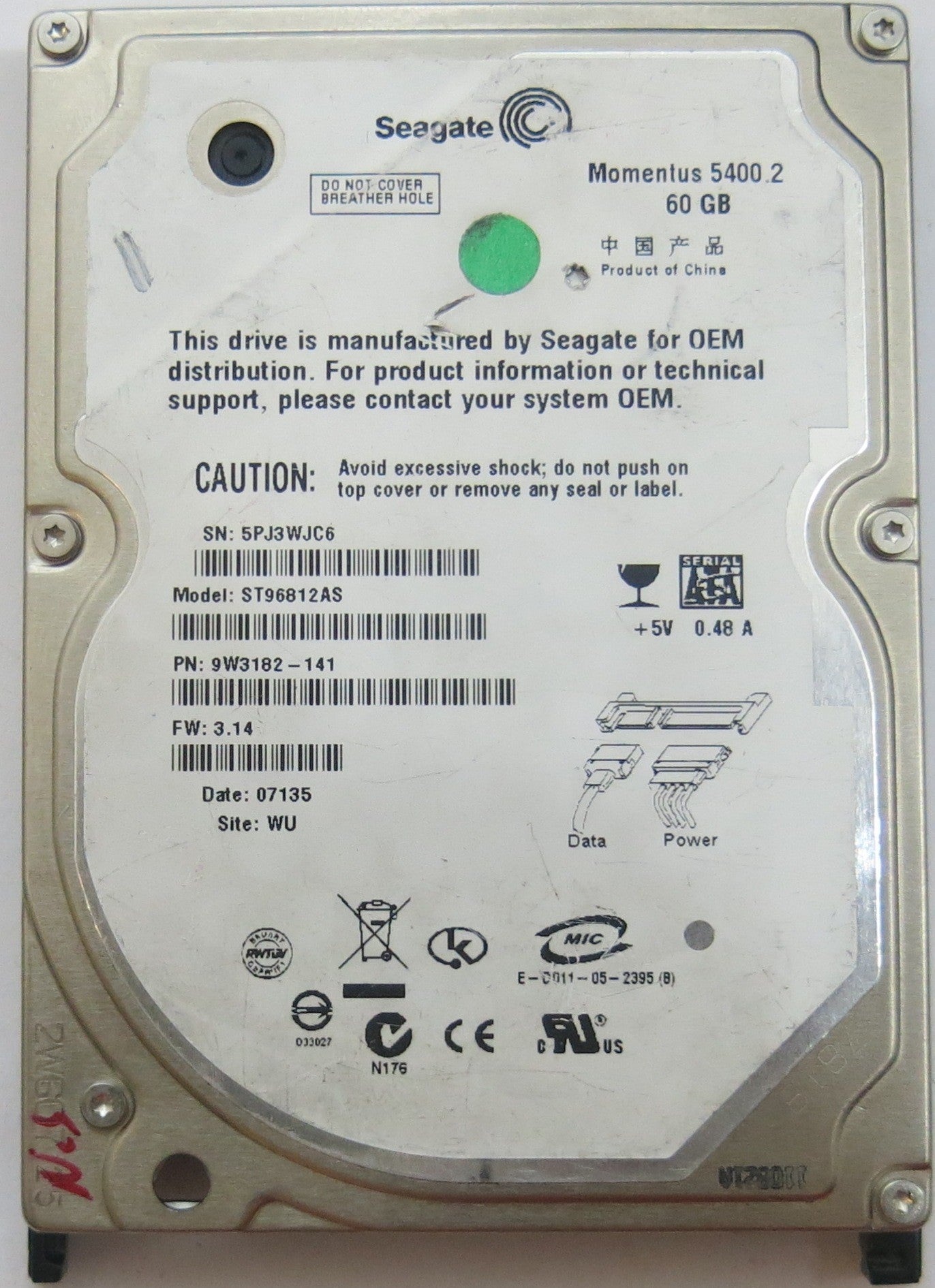 SEAGATE ST96812AS FW 3.14 100349359 REV D PCB