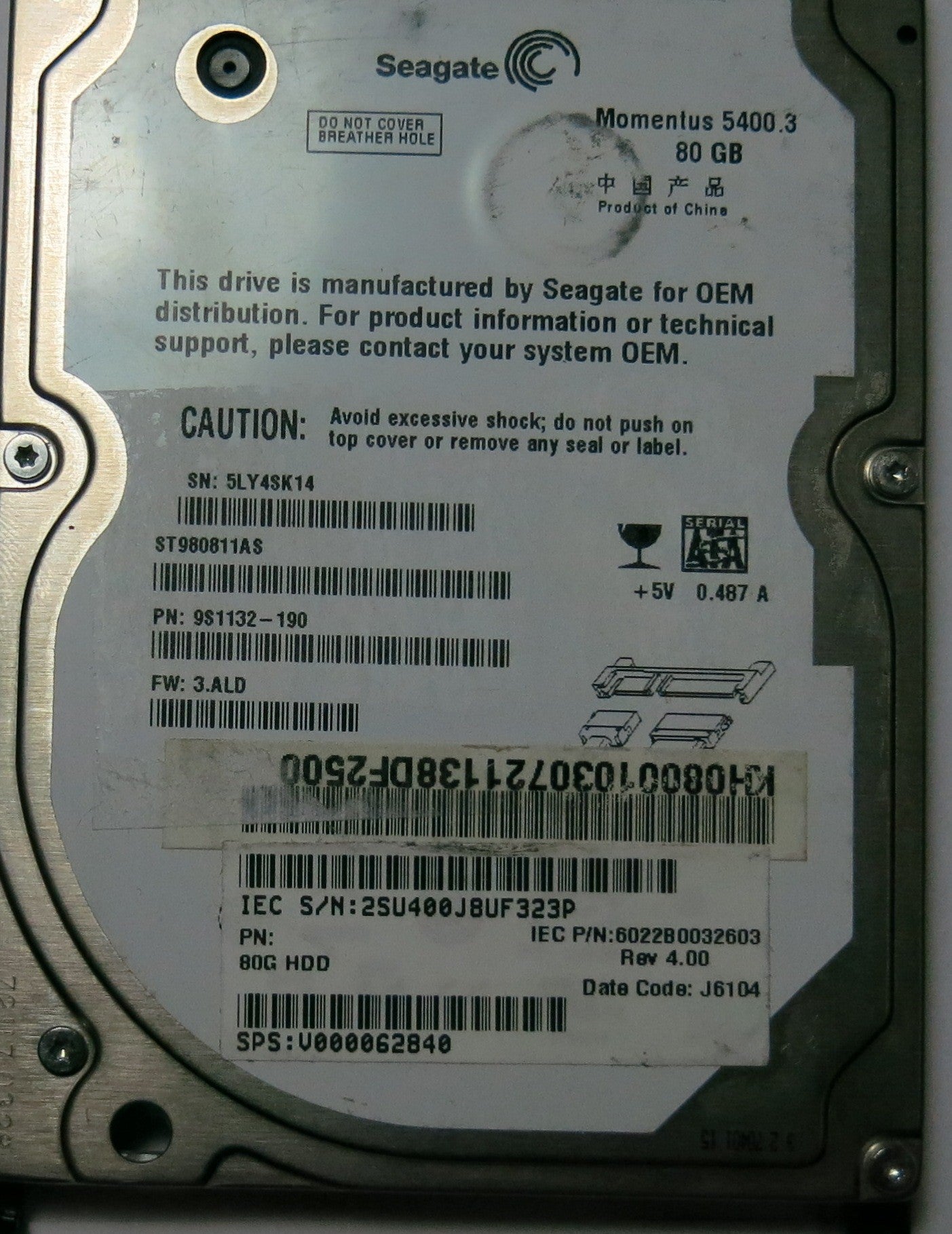 SEAGATE ST980811AS FW3.ALD 100398689 REV C PCB