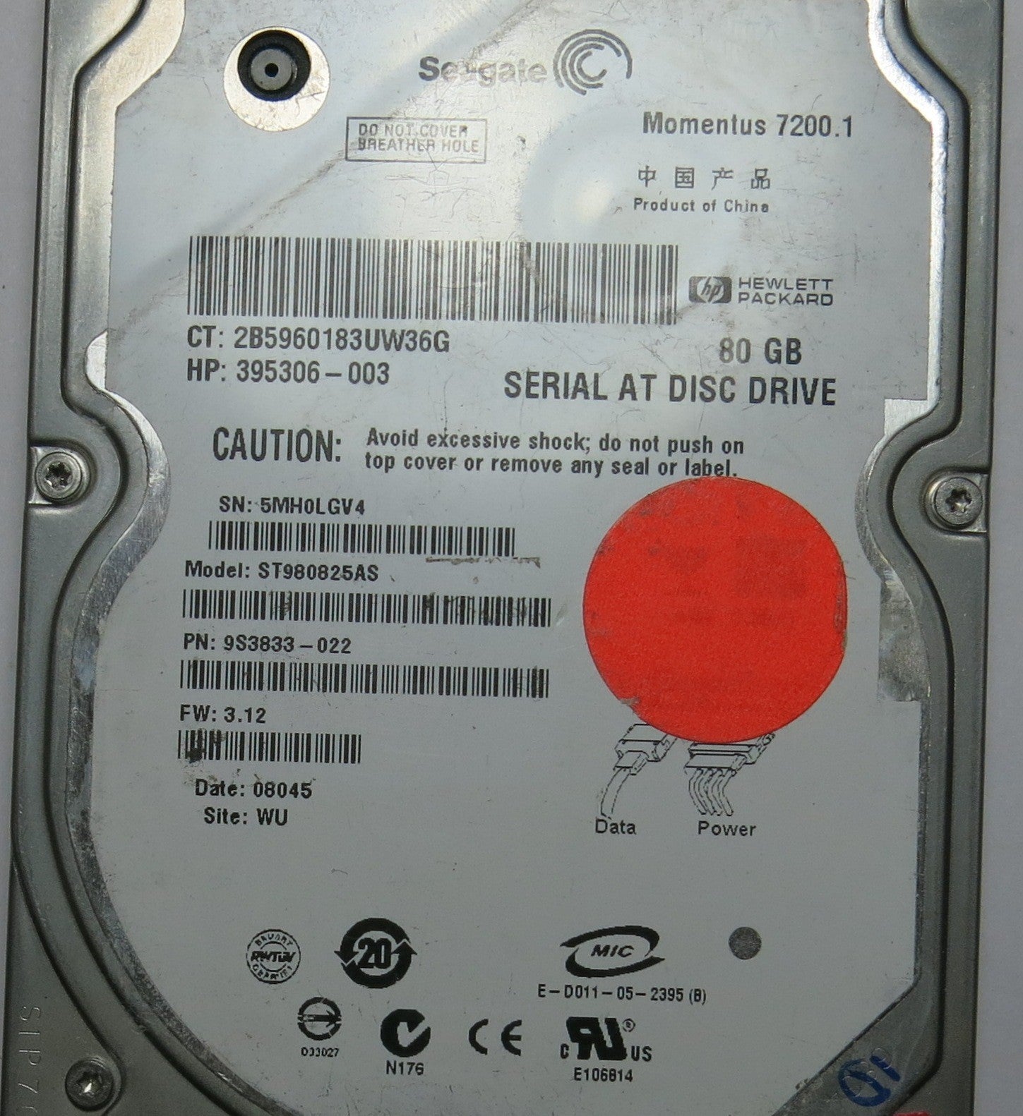 SEAGATE ST980825AS FW 3.12 100397877 REV D PCB