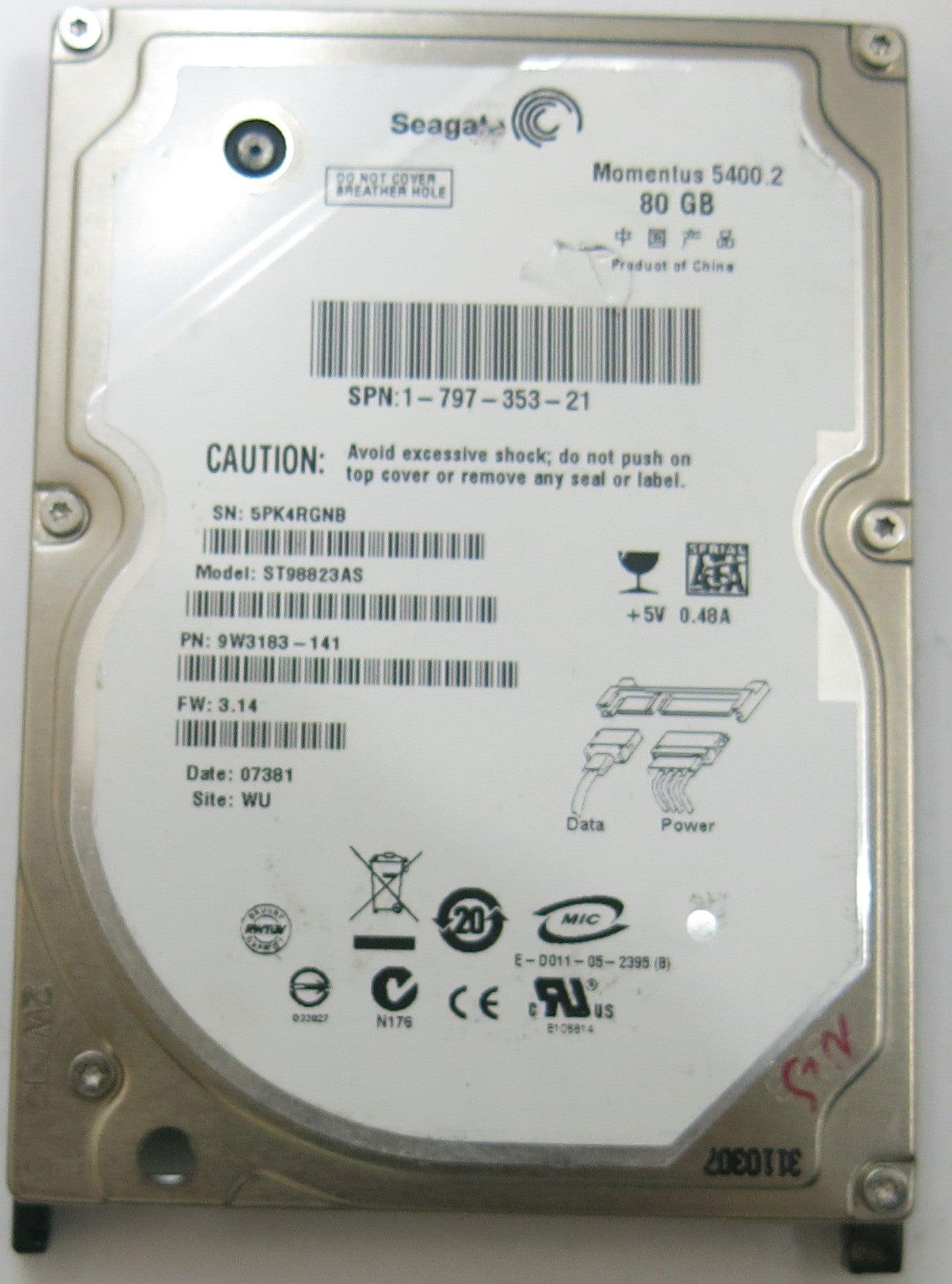 SEAGATE ST98823AS FW 3.14 100349359 REV F PCB