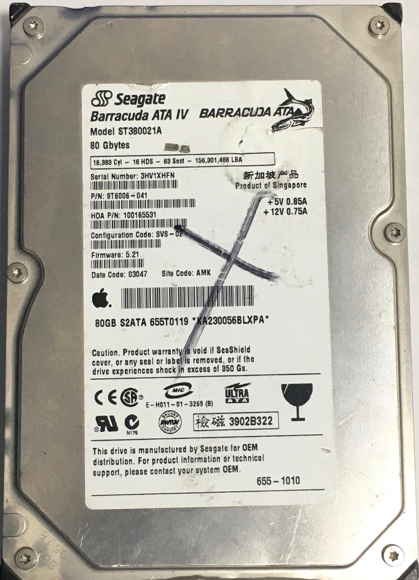 ST380021A,  P/N:9T6006-041,  FW:5.31,  Serial:3HV1XHFN,  80GB 3.5,  PCB:100151017- REV A