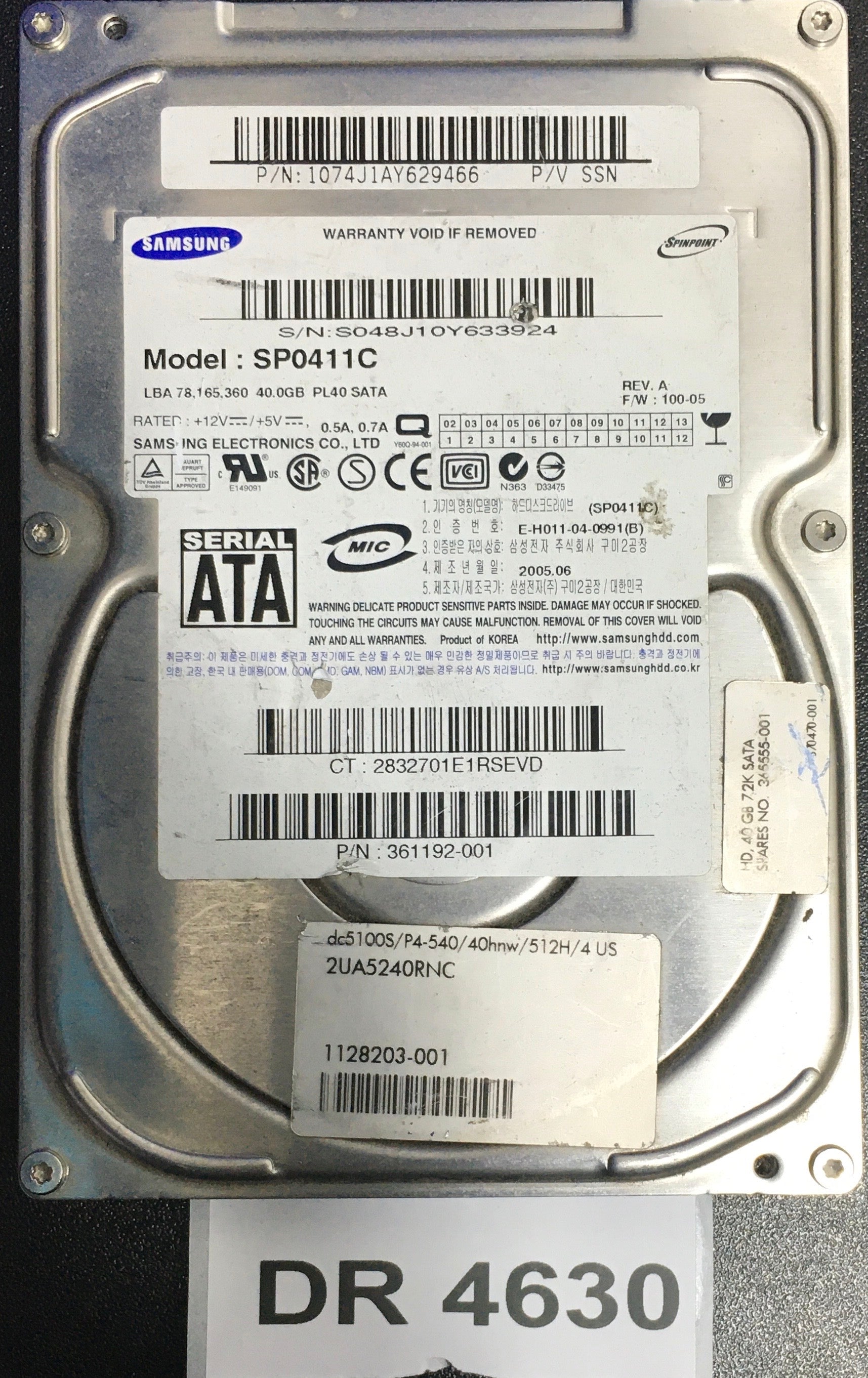 SP0411C,  Serial: S048J10Y633924,  40GB 3.5  PCB :BF41-00084R