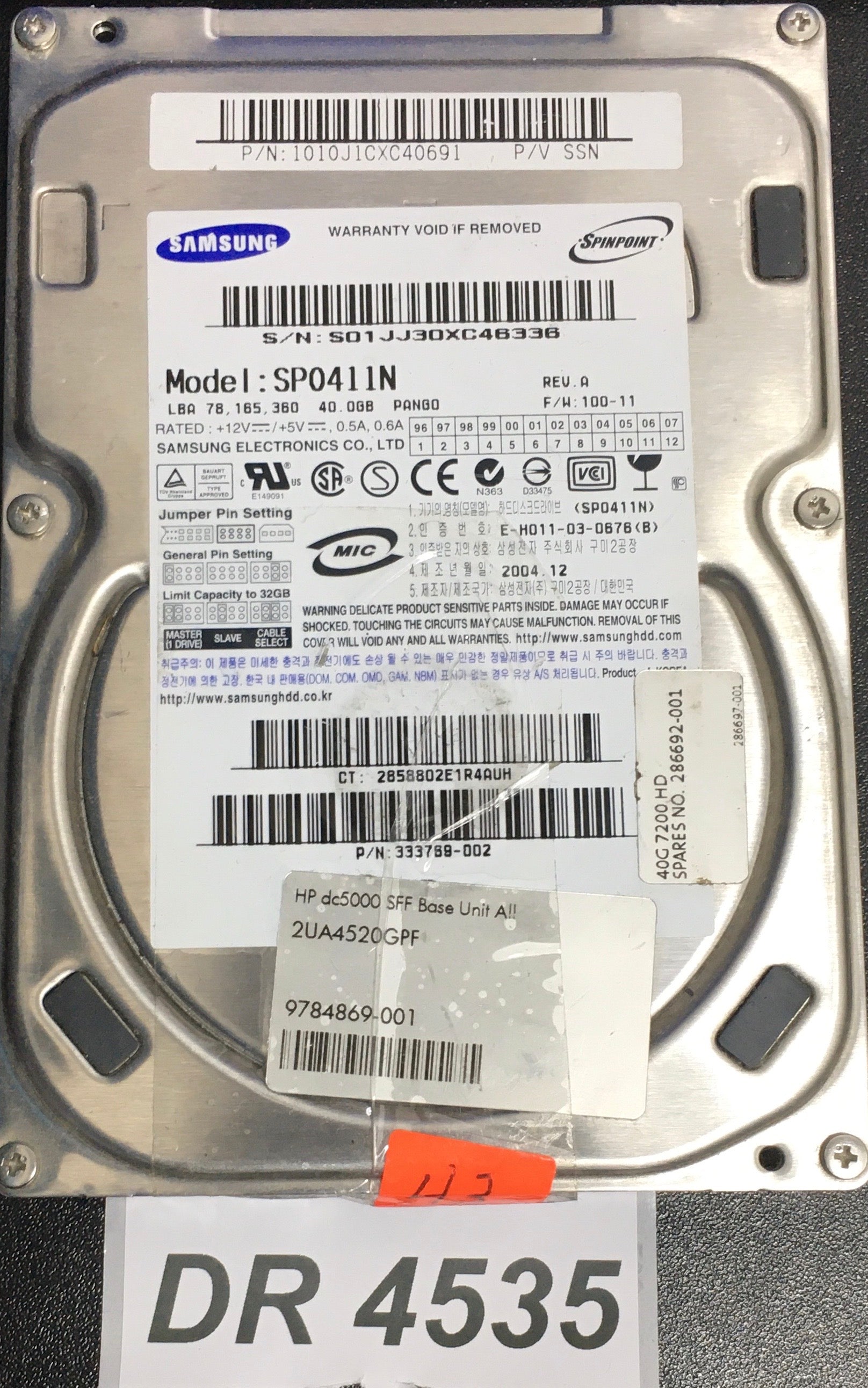 SP0411N,  Serial: S01JJ30XC46336,  40GB 3.5  BF41-00082A PCB