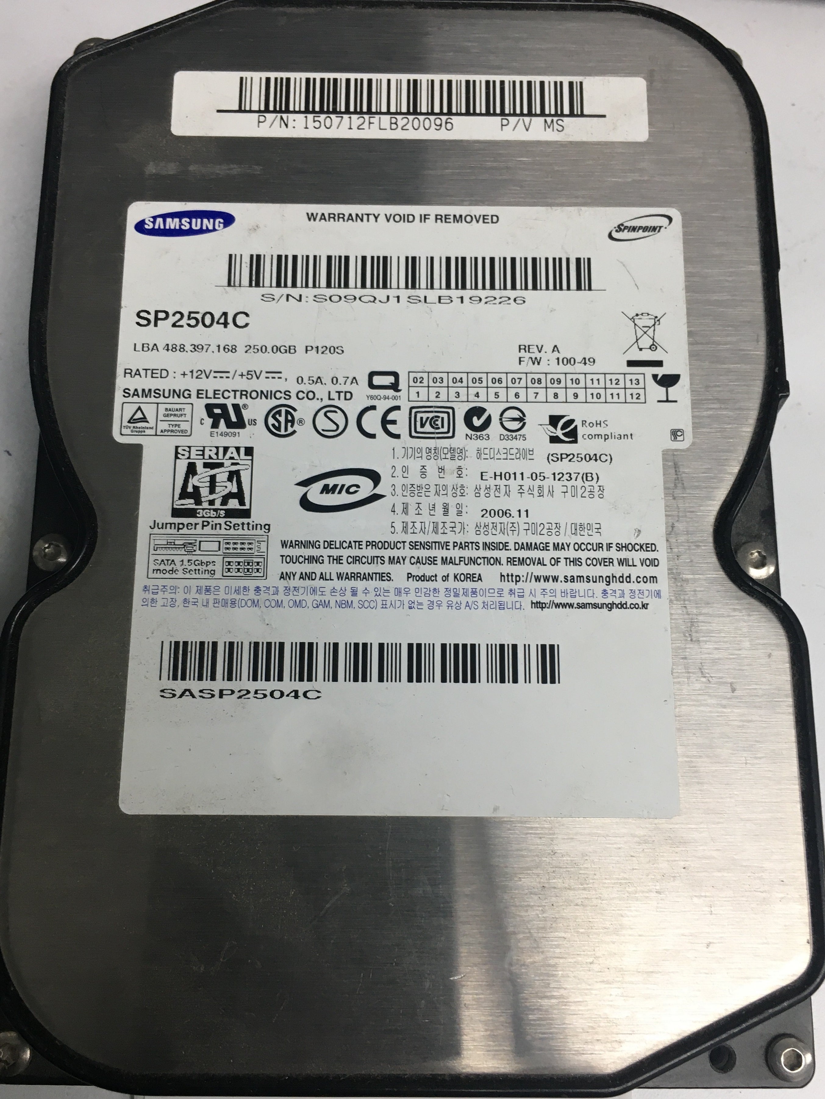 SP2504C, S09QJ1SLB19226, 250GB 3.5, PCB: BF41-00086A