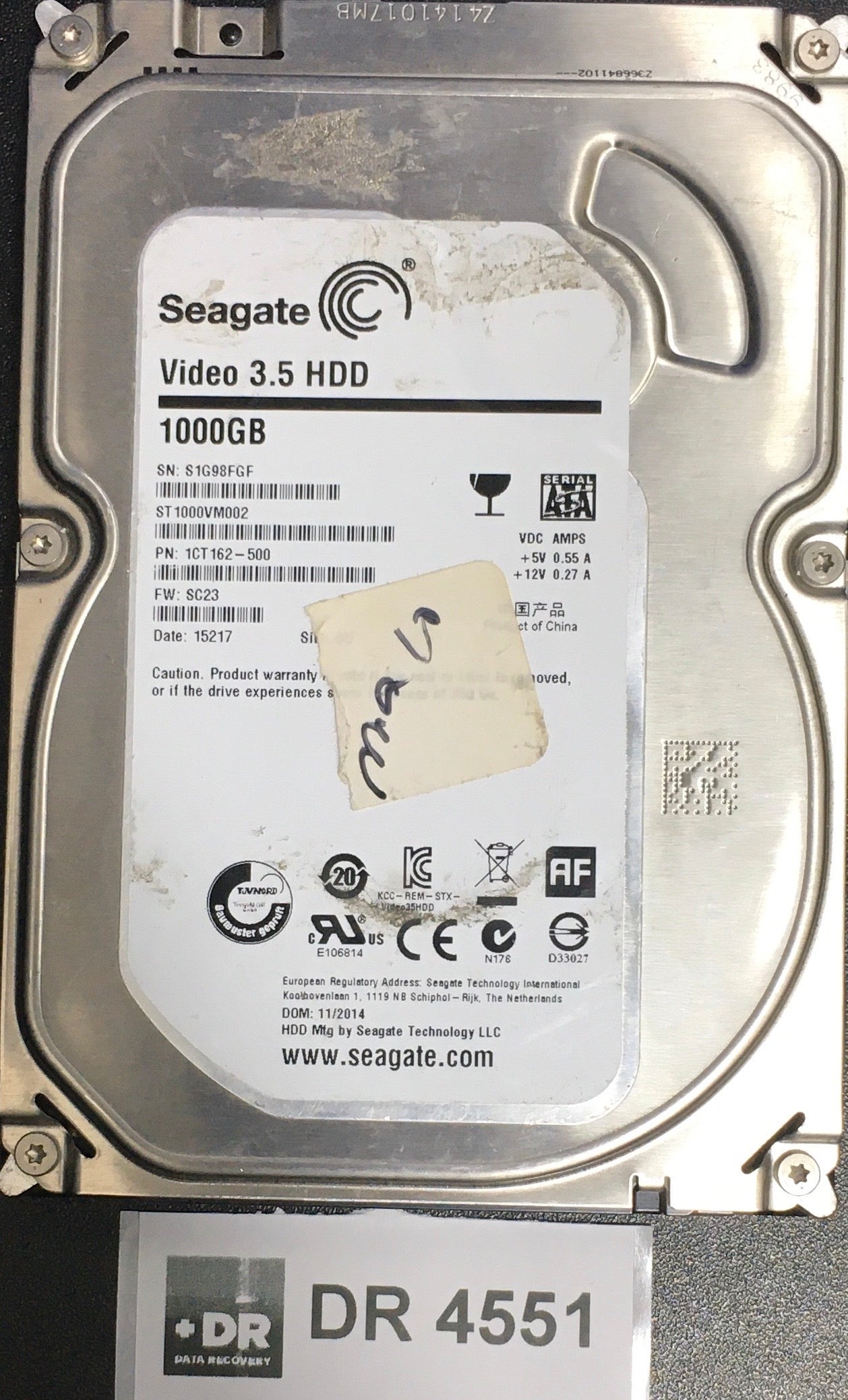 SR1000VM002,  P/N: 1CT162-500,  FW: SC23,  Serial: S1G98FGF,  1000GB 3.5  100687658 PCB:- REV C