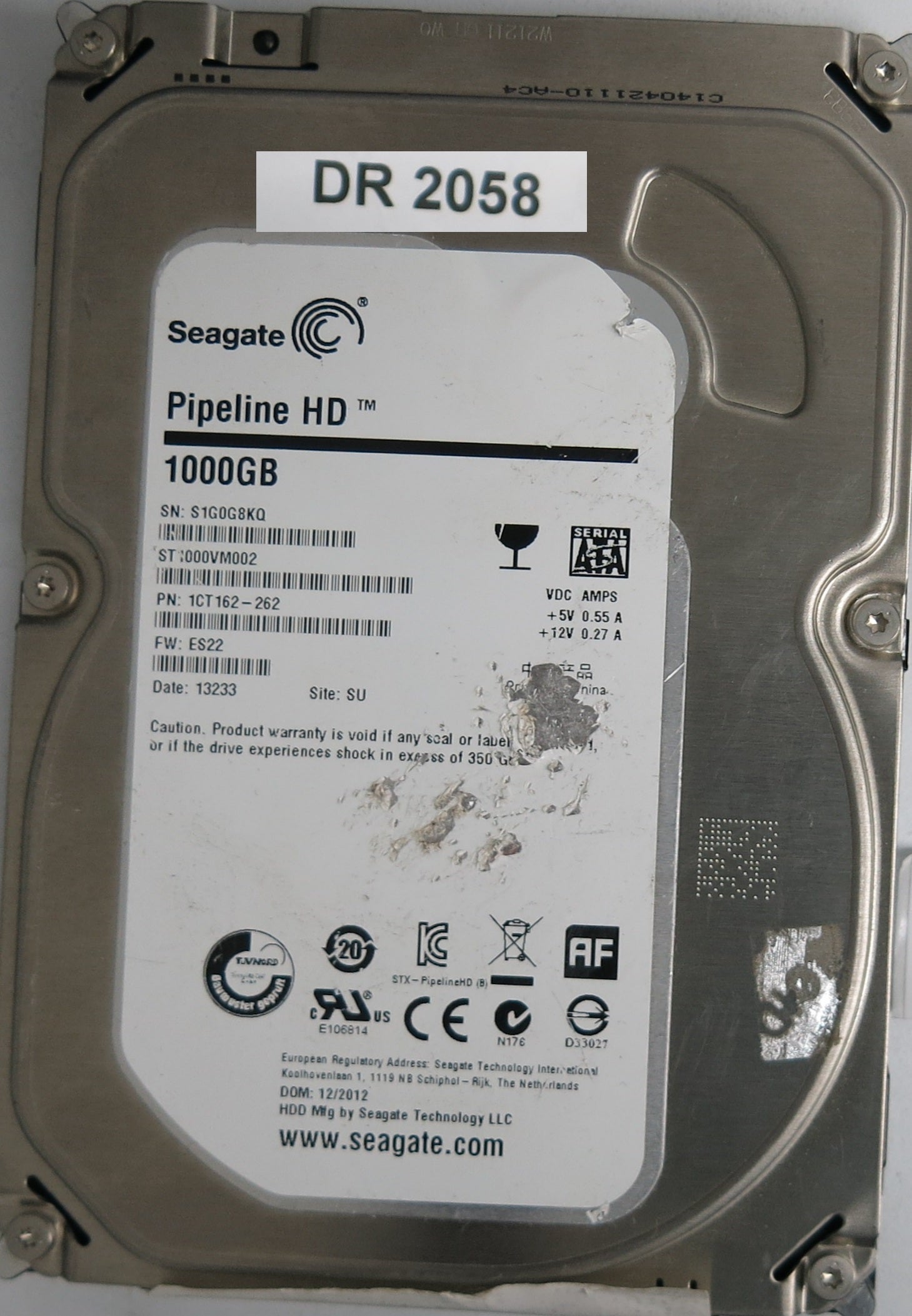 ST000VM002, P/N: 1CT162-262, FW: ES22, Serial: S1G0G8KQ, 1000GB 3.5, PCB: 100687650 REV C