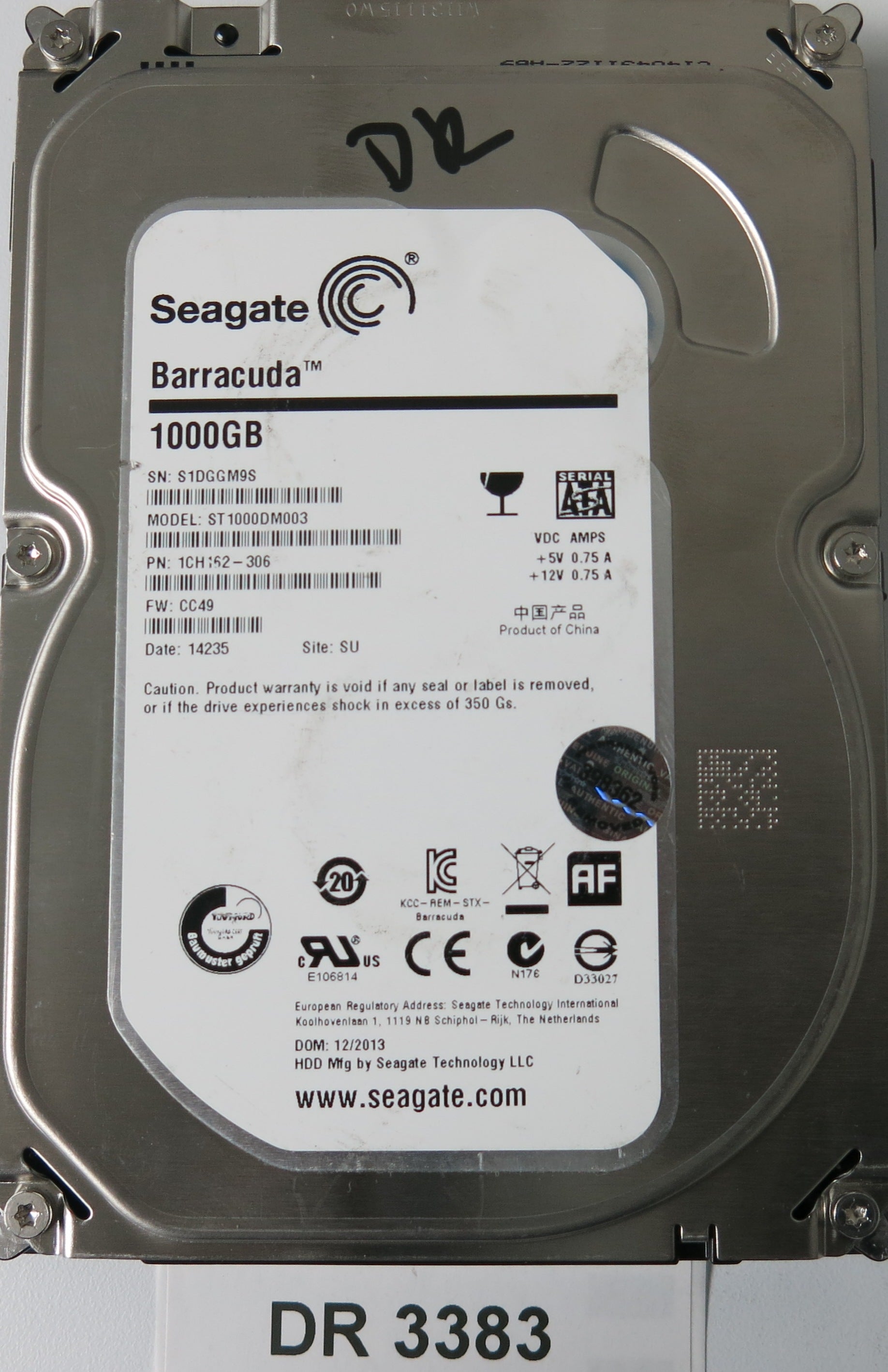 ST1000DM003, P/N: 1CH162-306, FW: CC49, Serial: S1DGGM9S, 1000GB 3.5, PCB: 100717520 REV B