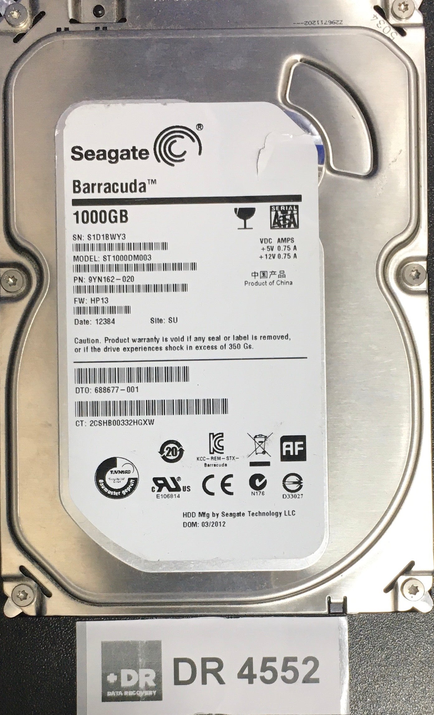 ST1000DM003,  P/N: 9YN162-020,  FW: HP13,  Serial: S1D1BWY3,  1000GB 3.5  100664987 PCB:- REV A
