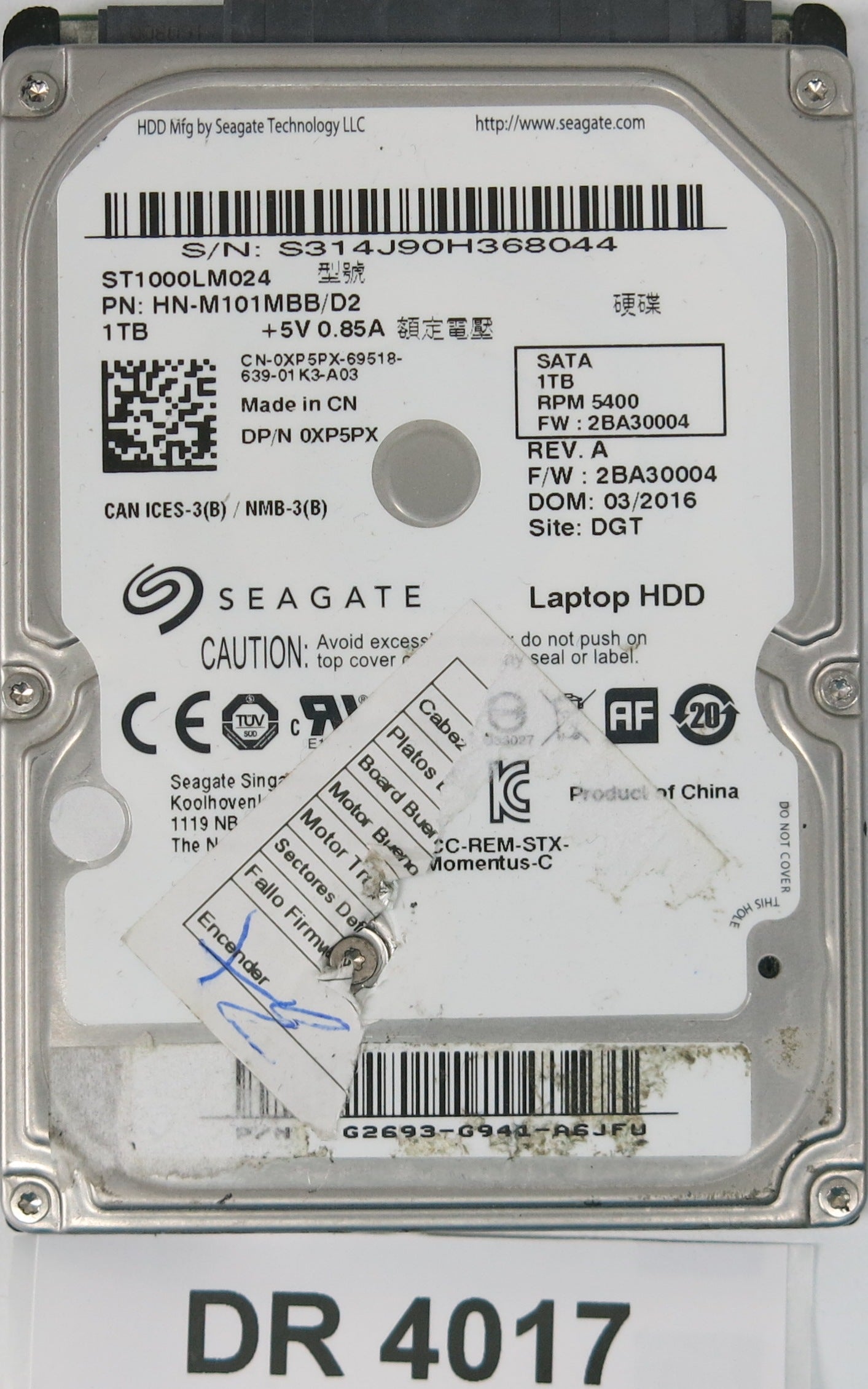 ST1000LM024, SERIAL: S314J90H368044, 1TB 3.5