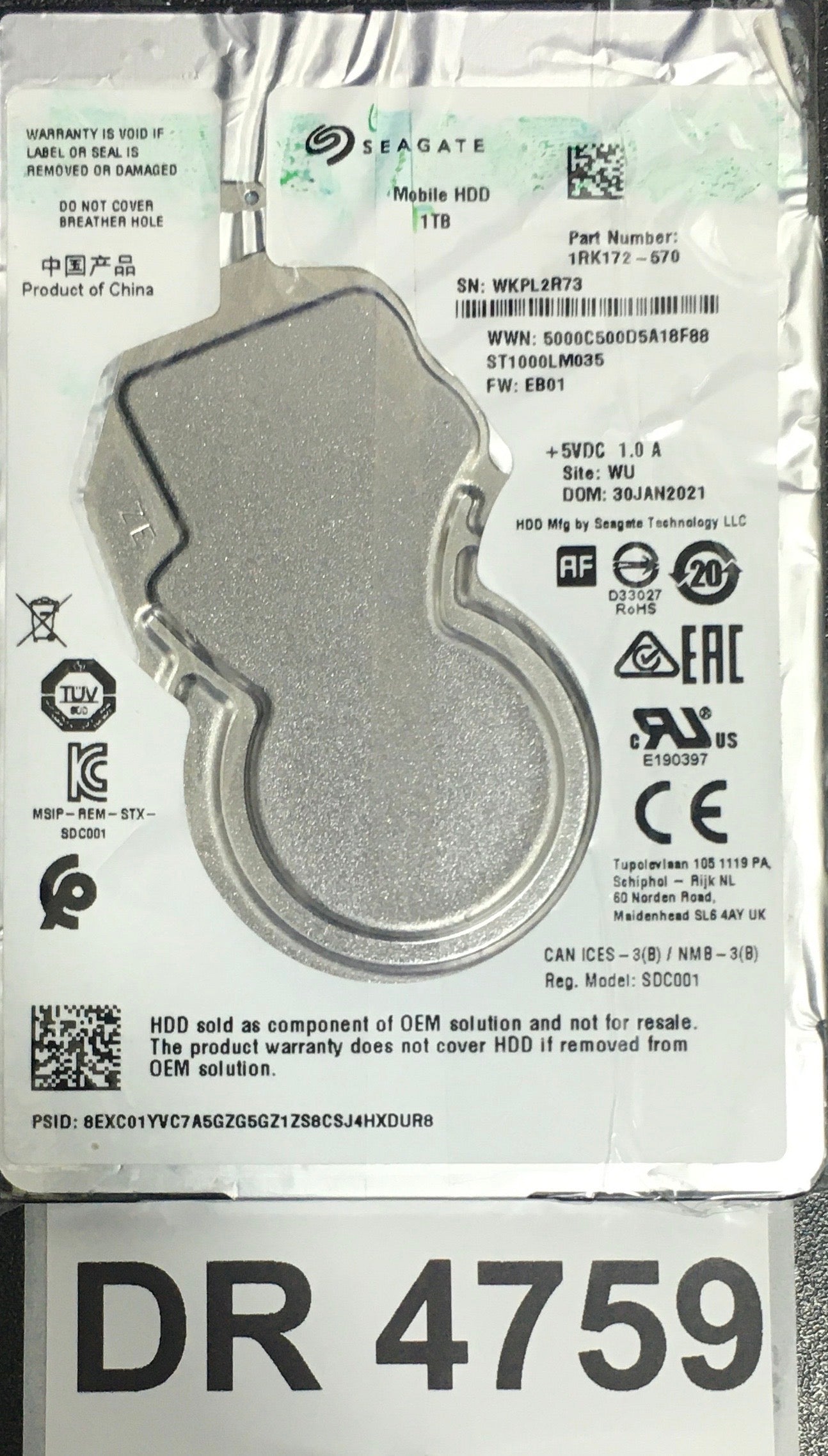 ST1000LM035,  FW: EB01,  Serial: WKPL2R73,  1TB 2.5,  PCB: 100835923- REV A,