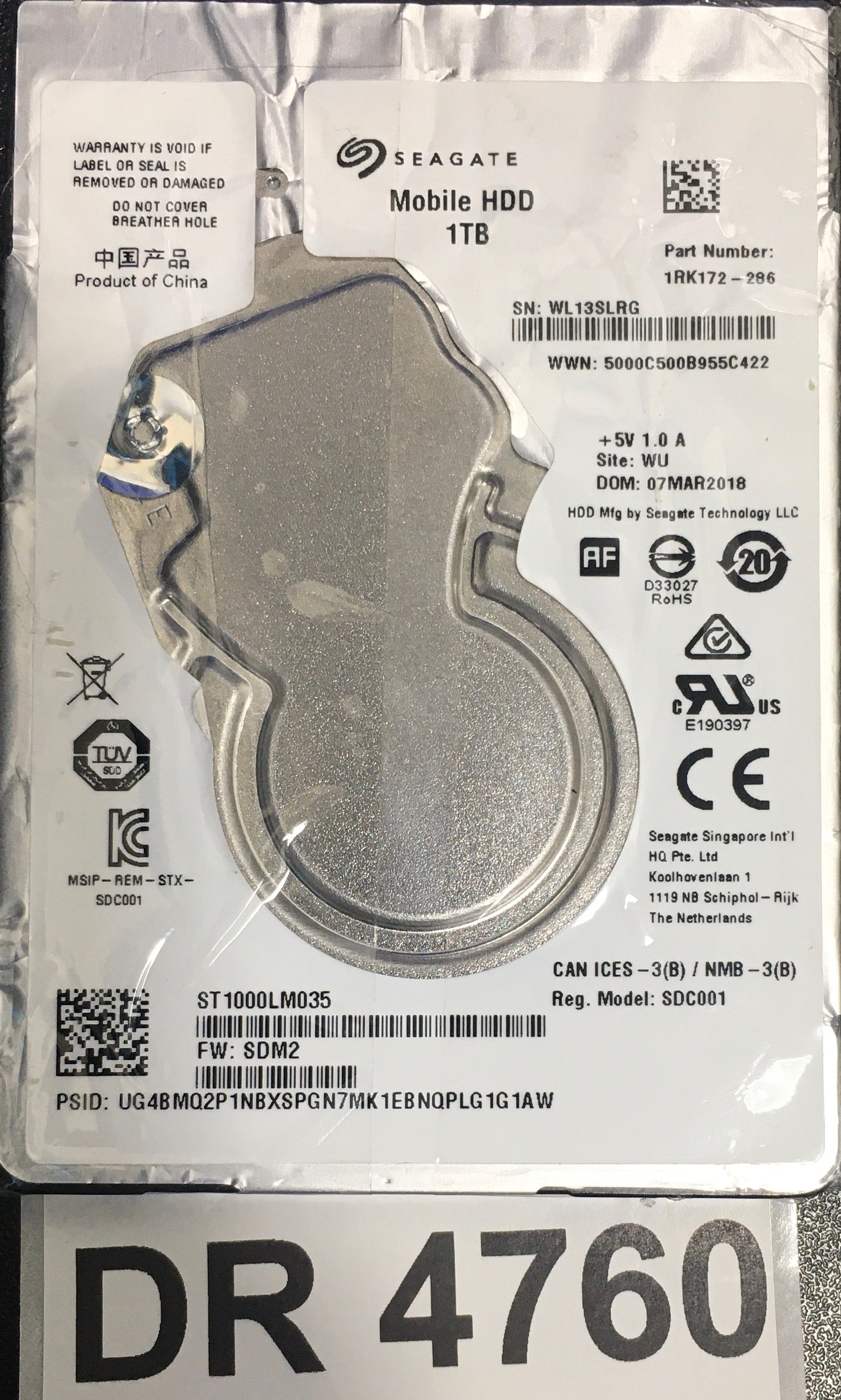 ST1000LM035,  FW: SDM2,  Serial: WL13SLRG,  1TB 2.5,  PCB: 100809471- REV A,