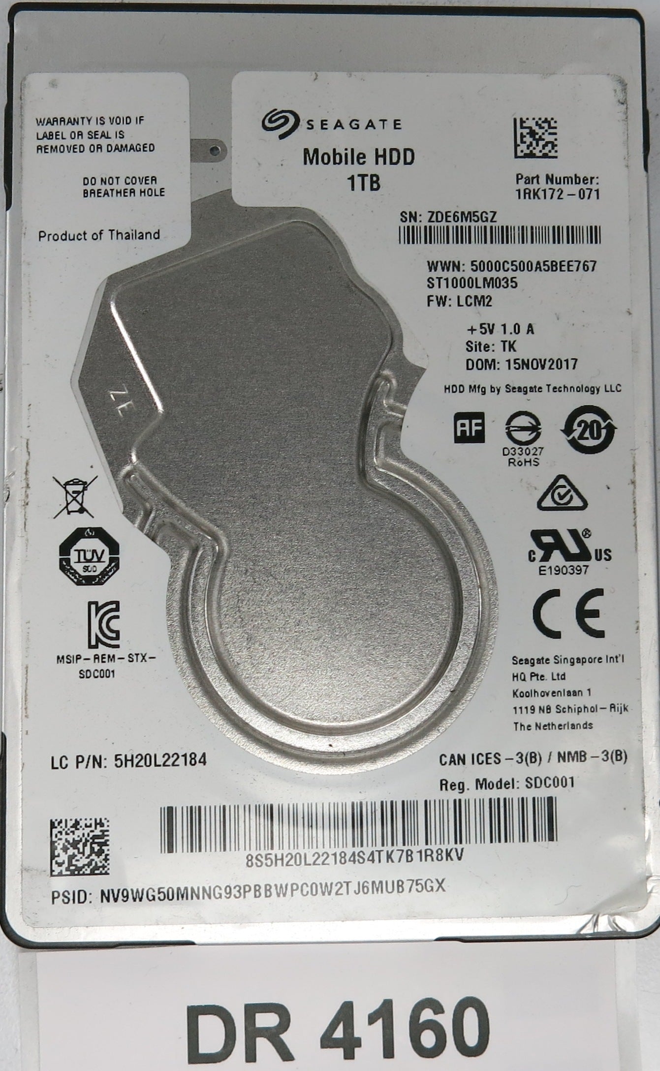 ST1000LM035, P/N: 1RK172-071, FW: LCM2, Serial: ZDE6M5GZ, 1TB 3.5, PCB: 1000947 REV A