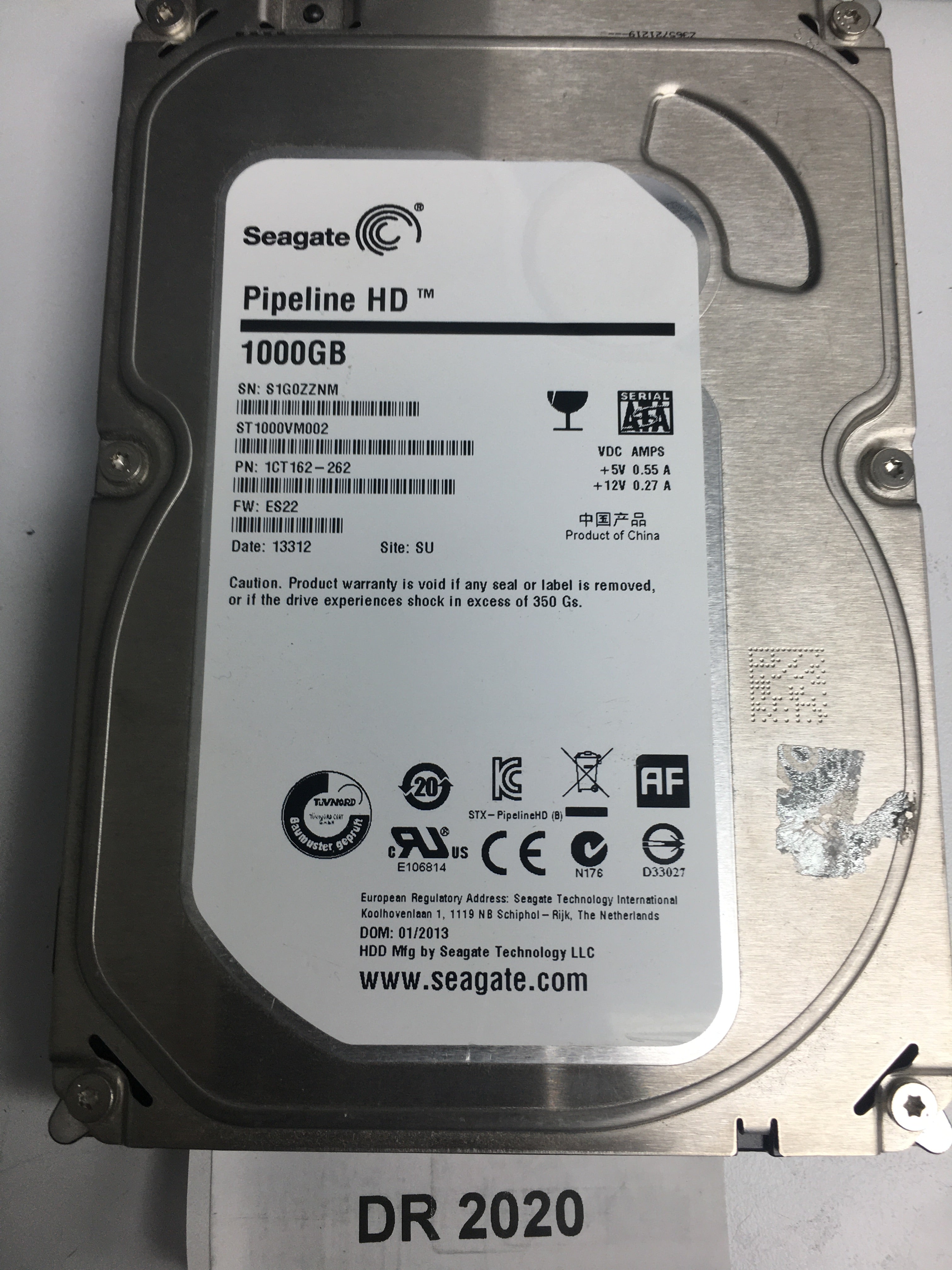 ST1000VM002, P/N: 1CT162-262, FW: ES22, S1G0ZZNM, 1000GB 3.5, PCB: 100687658 REV C