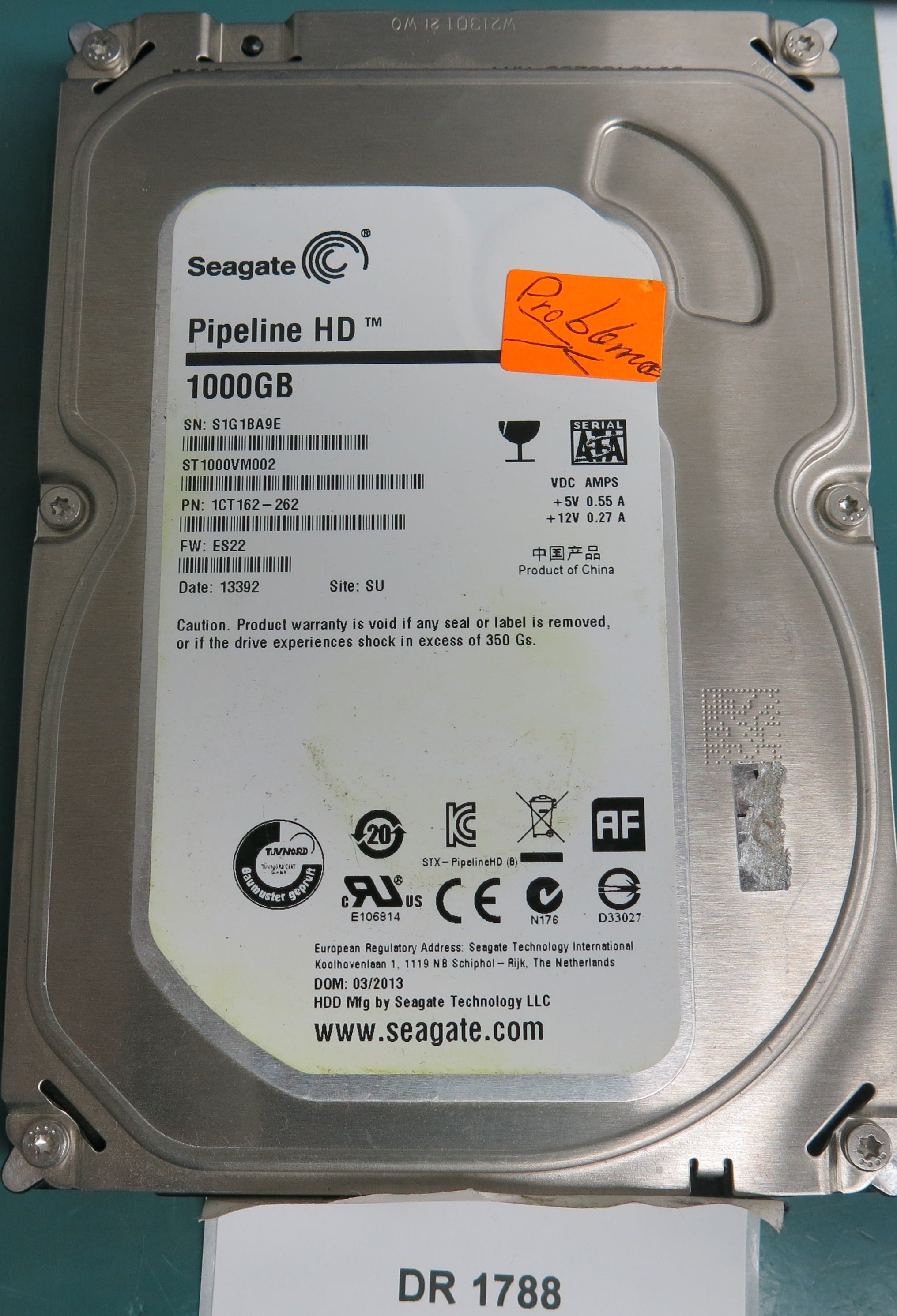 ST1000VM002, P/N: 1CT162-262, FW: ES22, Serial: S1G1BA9E, 1000GB 3.5
