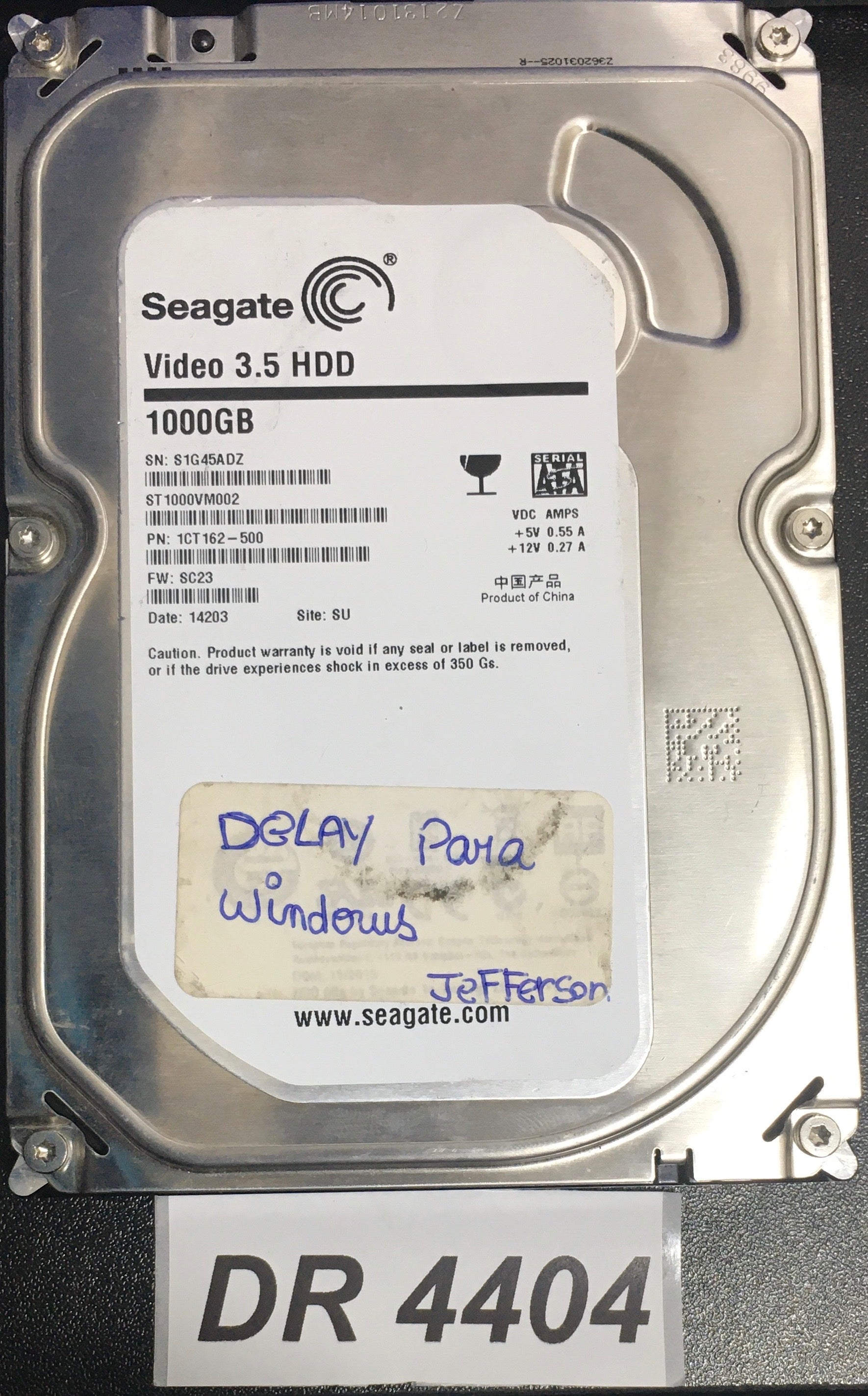 ST1000VM002 P/N:1CT162-500  FW:SC23 Serial Number:21G0Y2P7   1000GB 3.5  PCB: 100687658 REV A