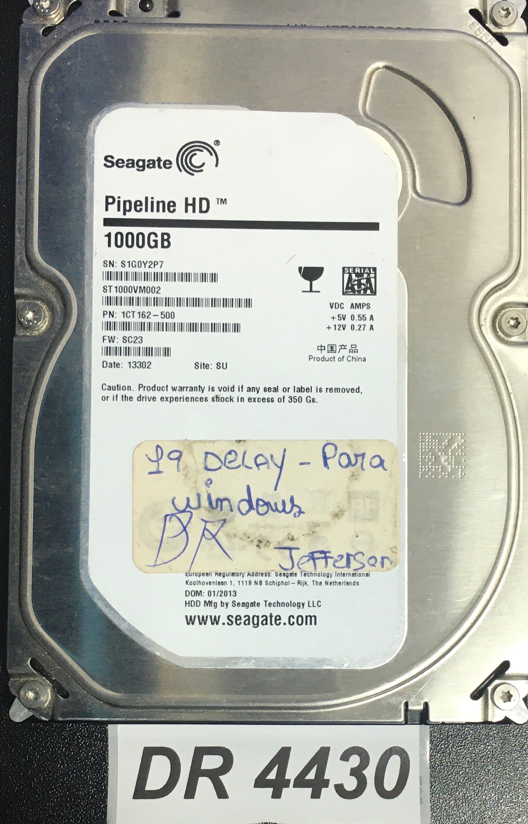 ST1000VM002 P/N:1CT162-500  FW:SC23 Serial Number:21G0Y2P7   1000GB 3.5  PCB: 100687658 REV A