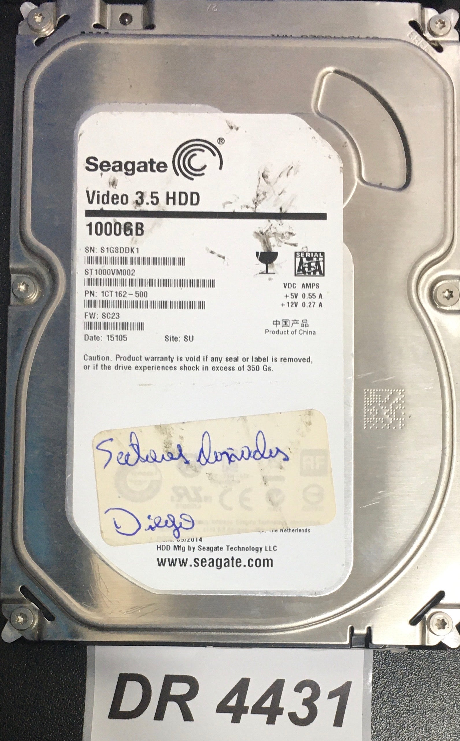 ST1000VM002 P/N:  1CT162-500  FW:SC23 Serial Number: S1G8DDK1  1000GB 3.5  PCB: 100687658 REV A