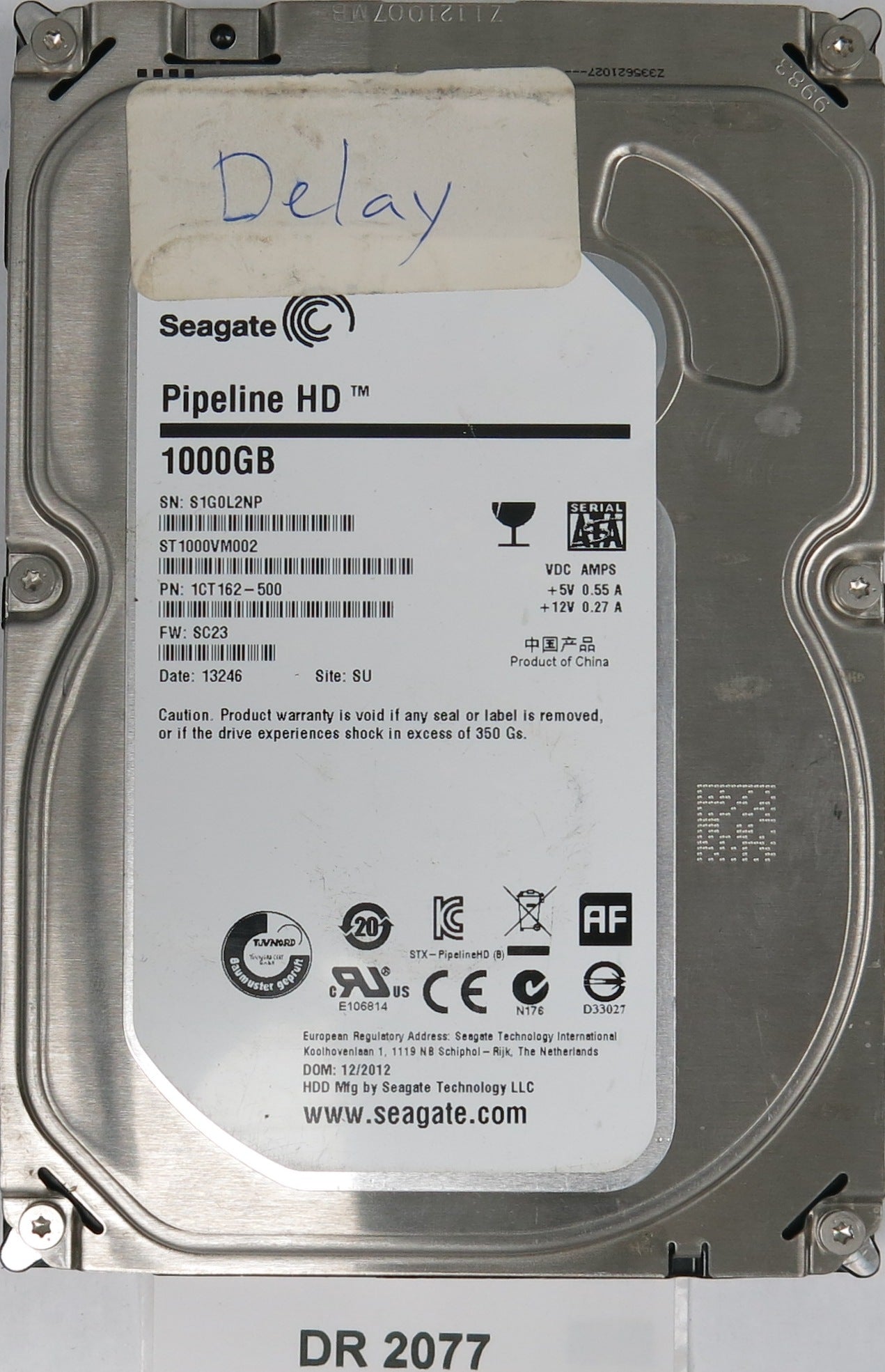 ST1000VM002, P/N: 1CT162-500, FW: SC23, Serial: S1G0L2NP, 1000GB 3.5 , PCB: 100687658 REV B