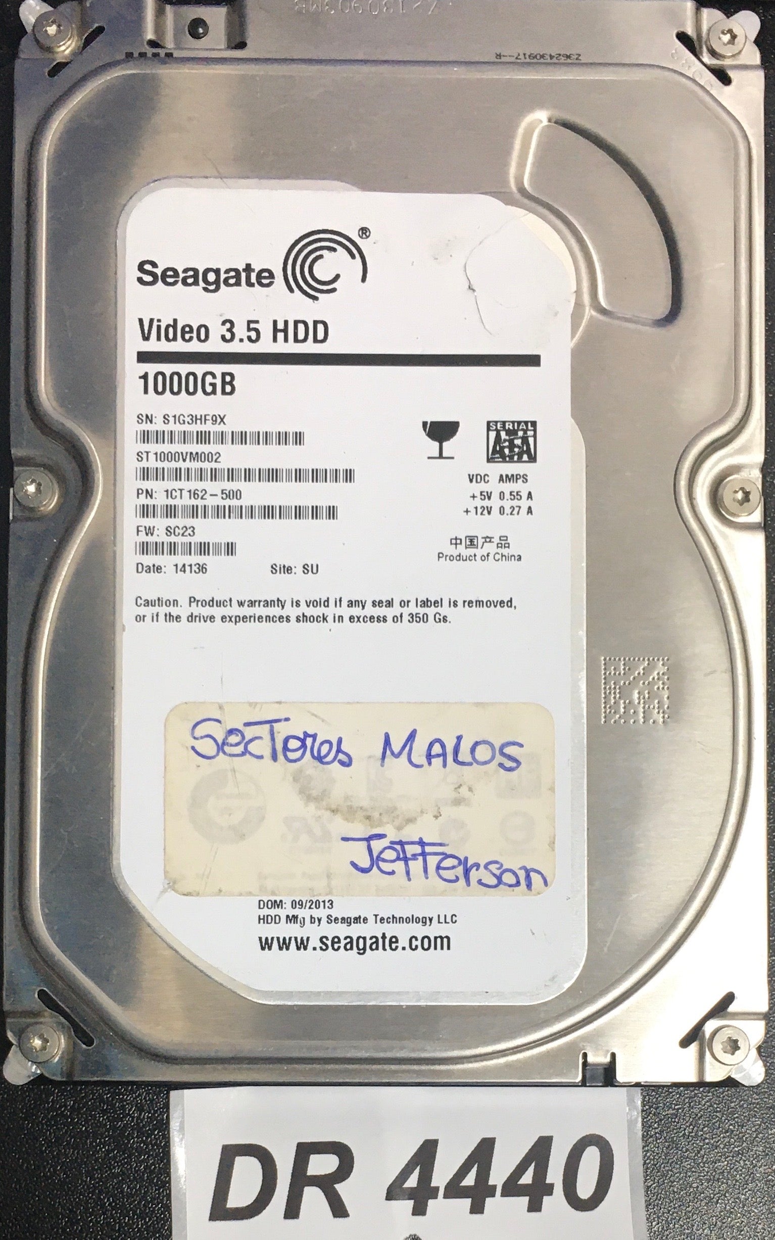 ST1000VM002 P/N:  1CT162-500  FW:SC23 Serial: S1G3HF9X  1000GB 3.5  PCB: 100687658 REV C